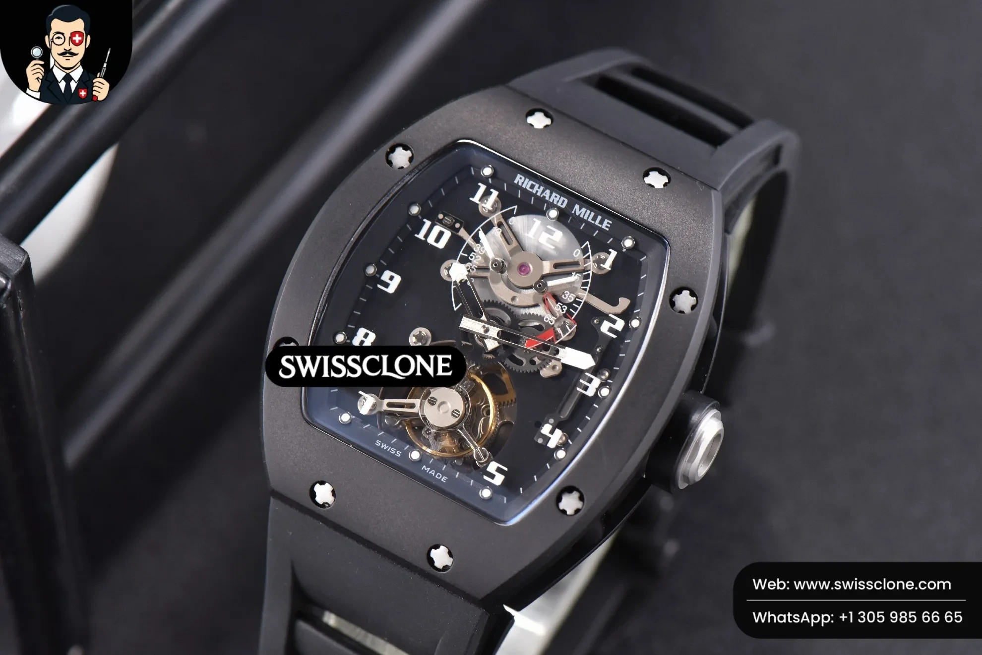 Richard Mille RM001 Tourbillon PVD JBF 47mm Black Skeleton Dial Black Rubber 1:1 Super Clone - Bezel & Case Profile