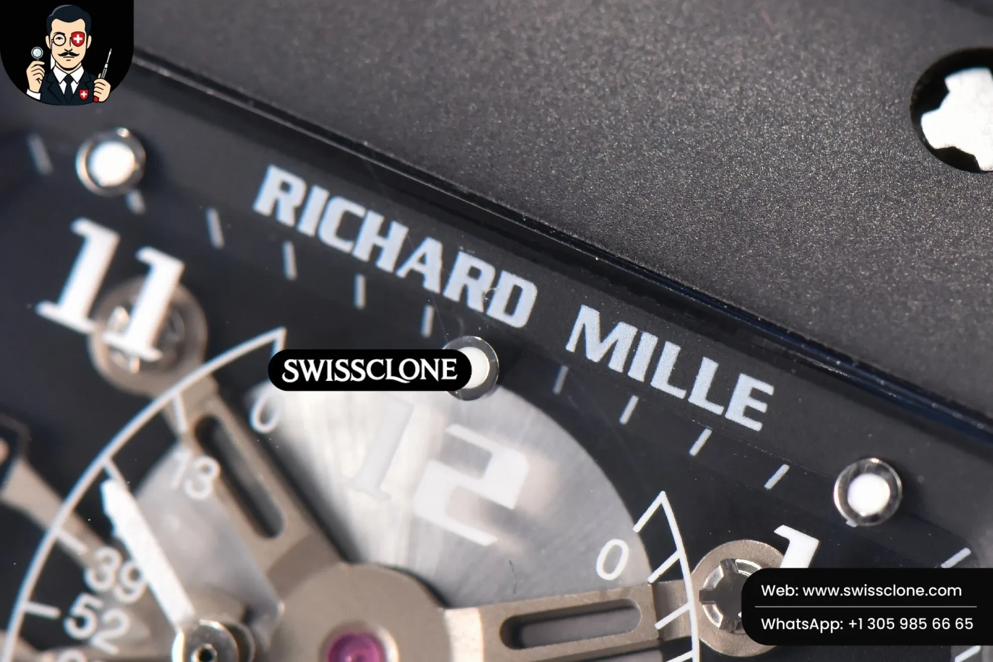 Richard Mille RM001 Tourbillon PVD JBF 47mm Black Skeleton Dial Black Rubber 1:1 Super Clone - Caseback & Cloned Calibre Movement