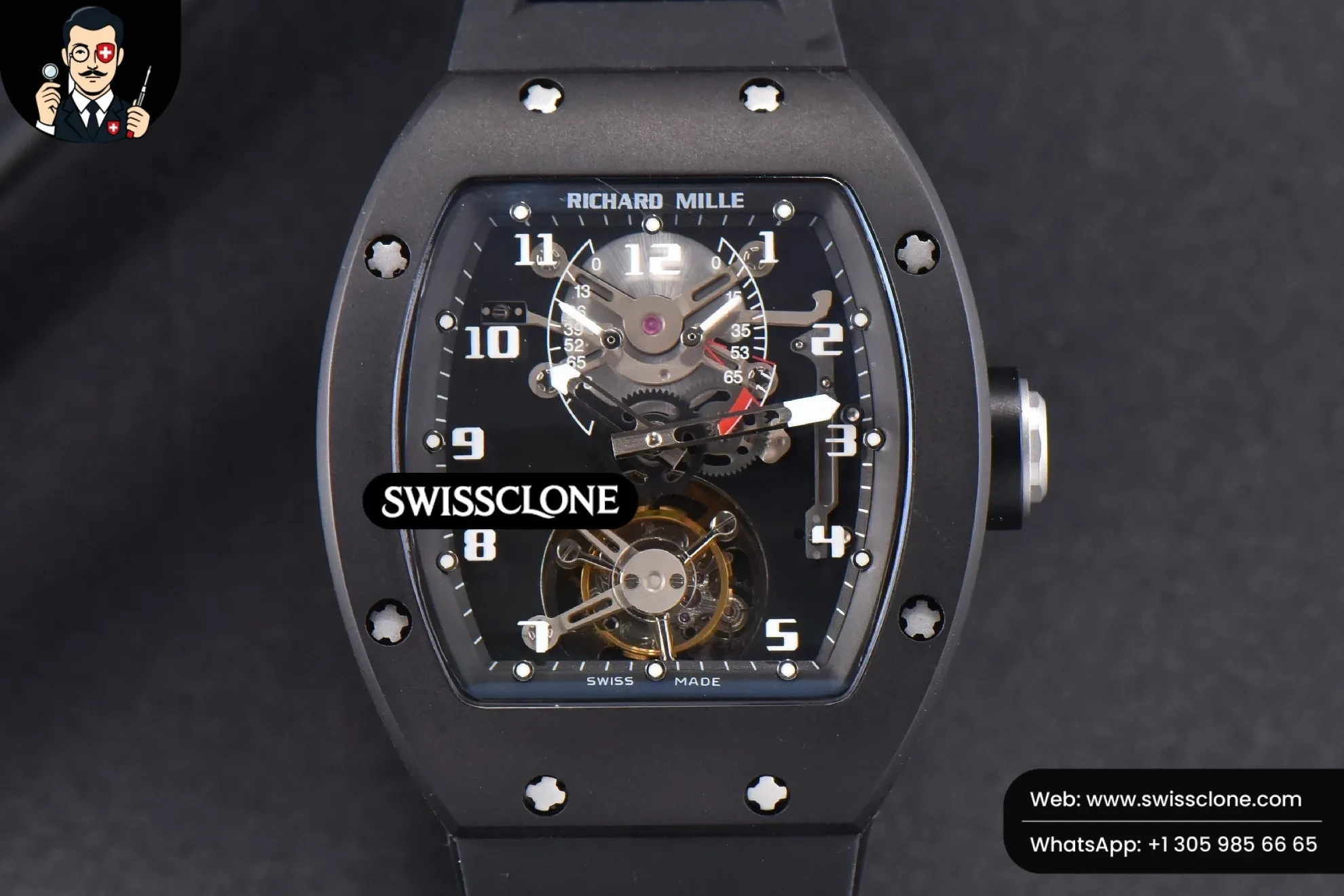 Richard Mille RM001 Tourbillon PVD JBF 47mm Black Skeleton Dial Black Rubber