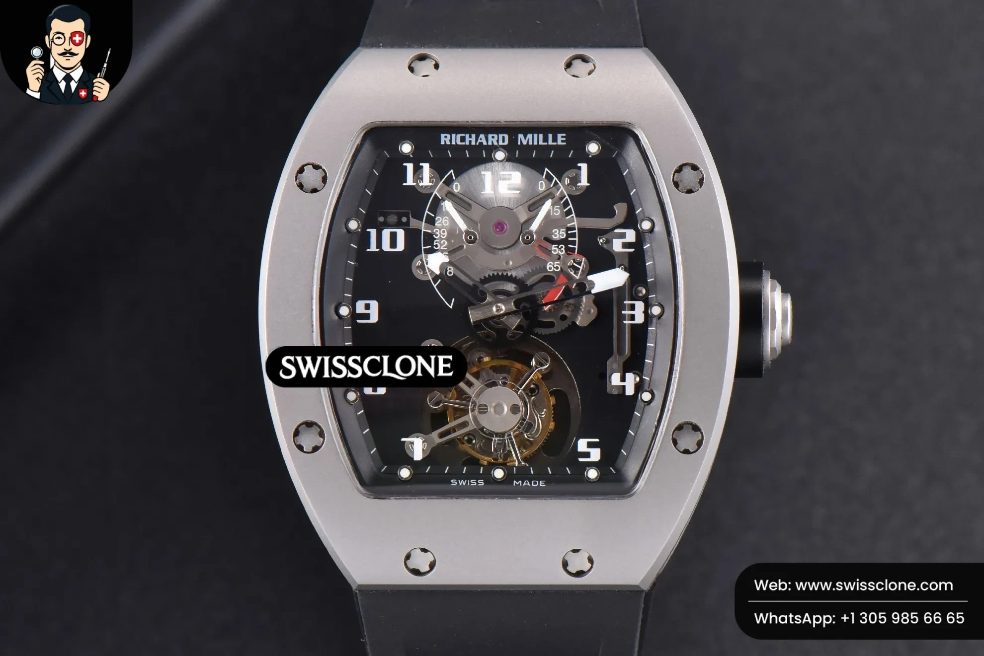 Richard Mille RM001 Tourbillon Titanium JBF 47mm Black Skeleton Dial Black Rubber
