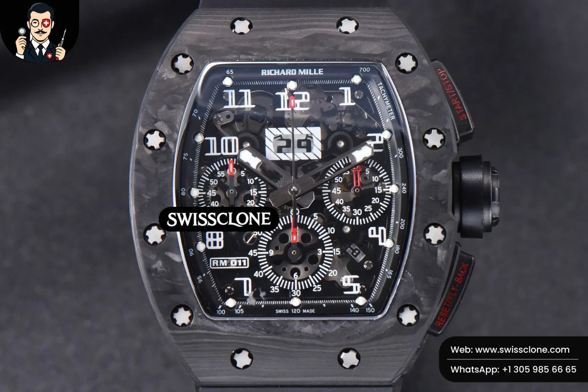 Richard Mille RM011 NTPT Chrono KVF Black Skeleton Dial on Black Crown black Rubber