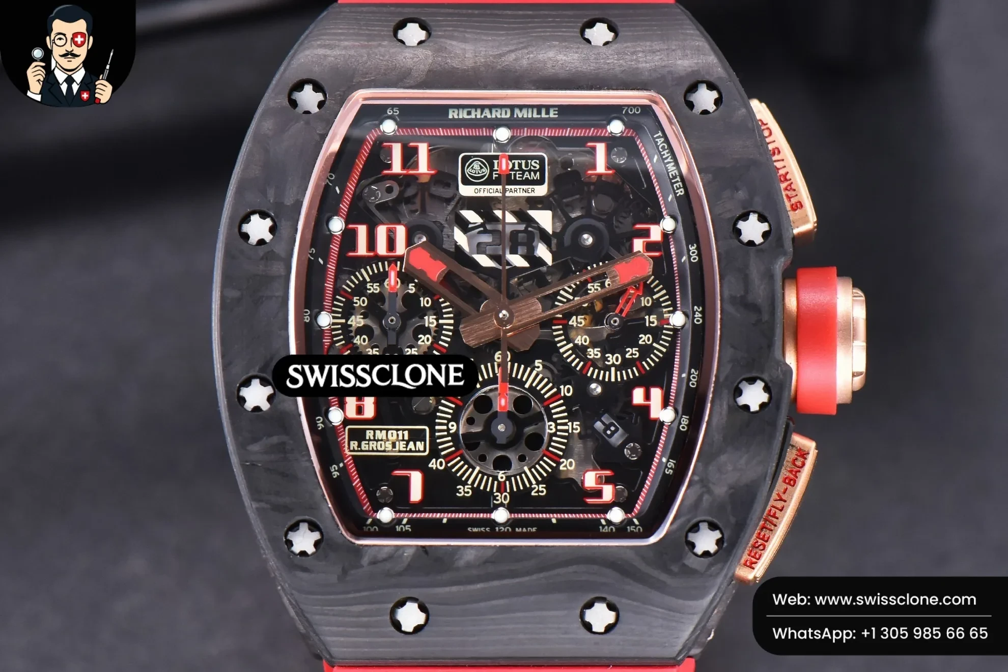 Richard Mille RM011 NTPT Chrono KVF Red Skeleton Dial on Red Crown Red Rubber - Image 2
