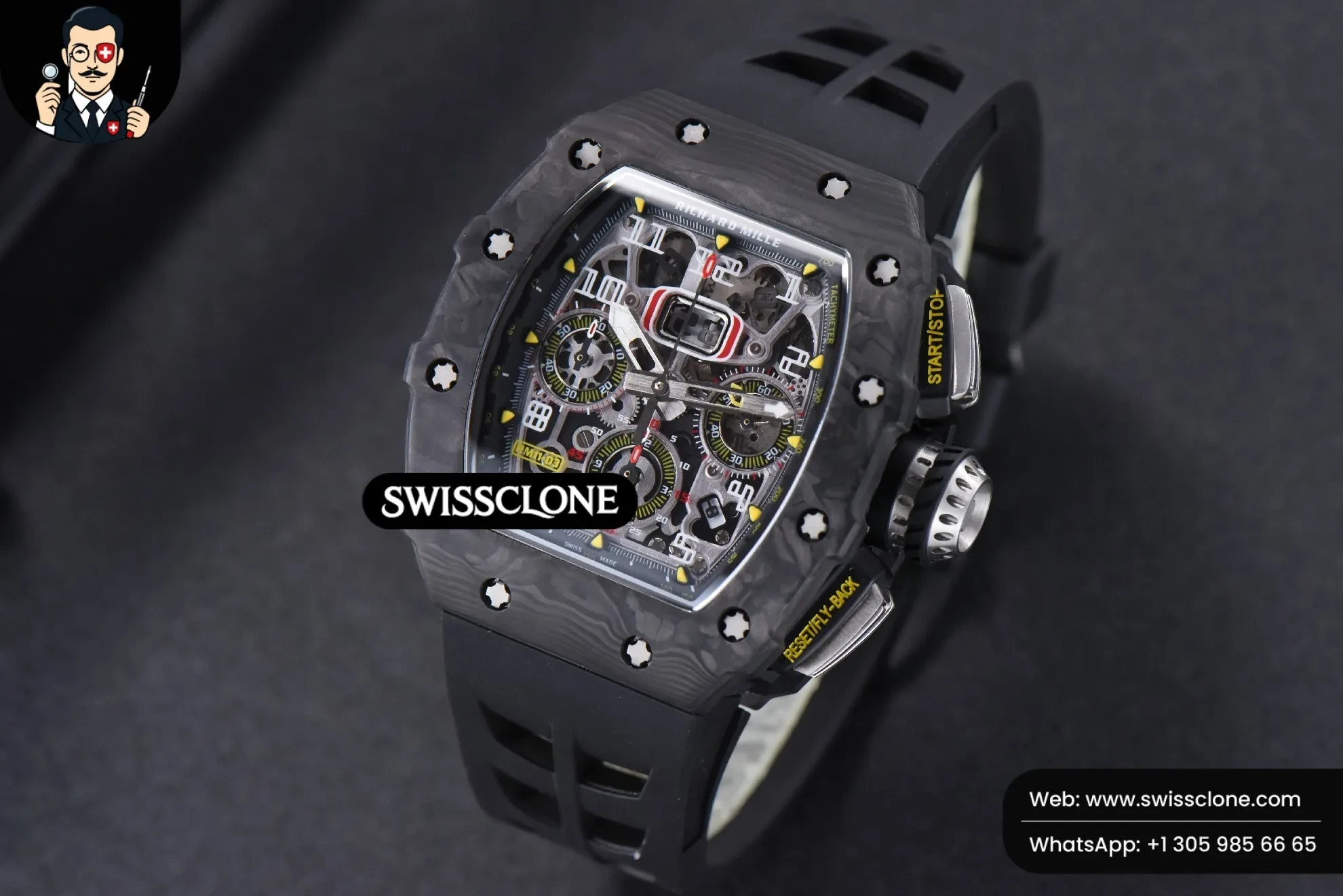Richard Mille RM011 NTPT Chrono KVF Skeleton Dial on Black Rubber 1:1 Super Clone - Bezel & Case Profile