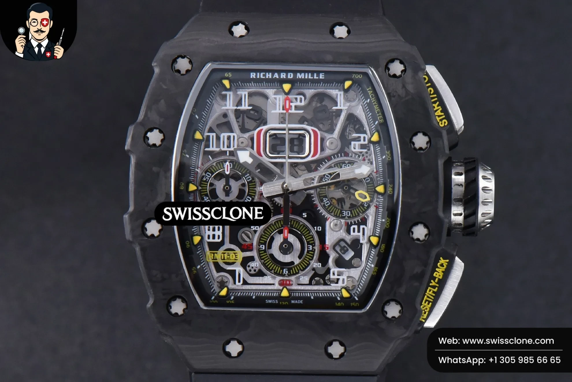 Richard Mille RM011 NTPT Chrono KVF Skeleton Dial on Black Rubber