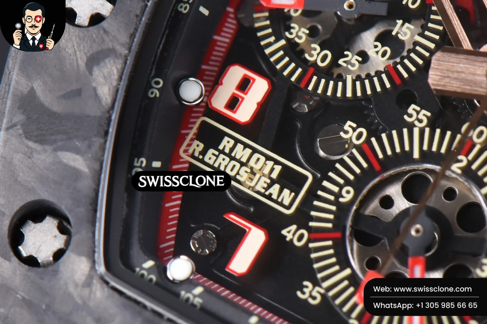 Richard Mille RM011 NTPT Chrono KVF Skeleton Dial on Crown Black Rubber Swiss Clone - View 3