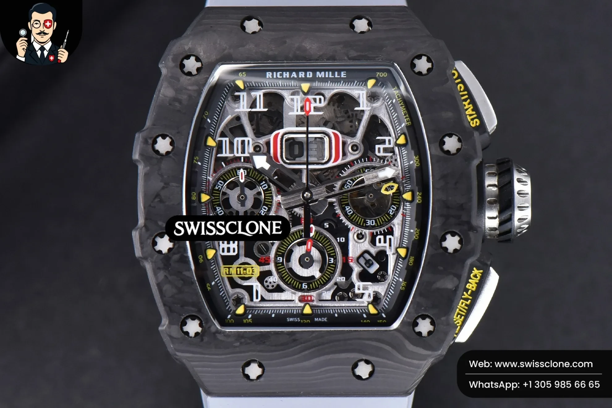 Richard Mille RM011 NTPT Chrono KVF Skeleton Dial on Gray Rubber