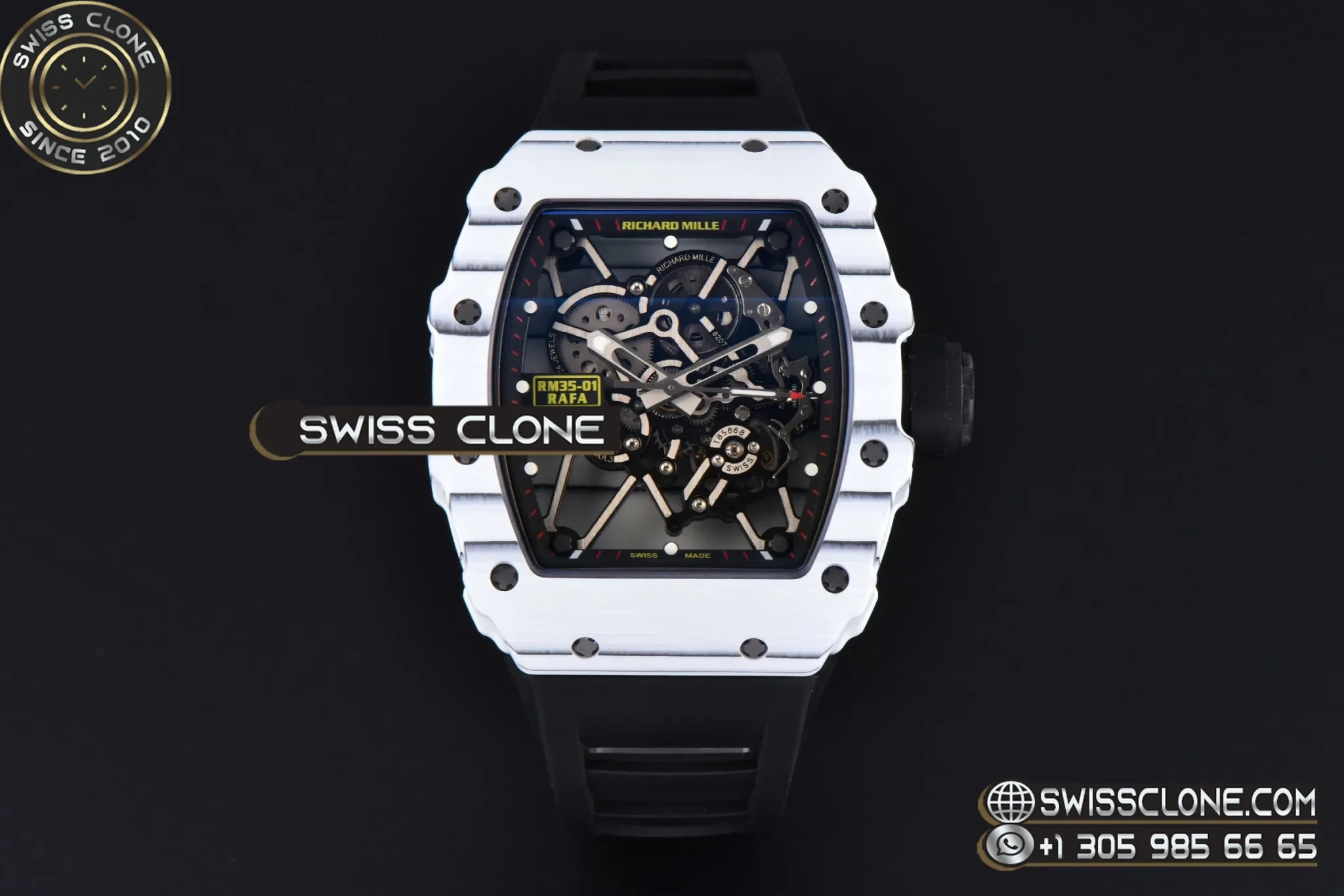 Richard Mille RM035-01 Real NTPT 44.4x50mm White Bezel Black Skeleton Dial Black Crown Black Rubber CAL.RMUL3
