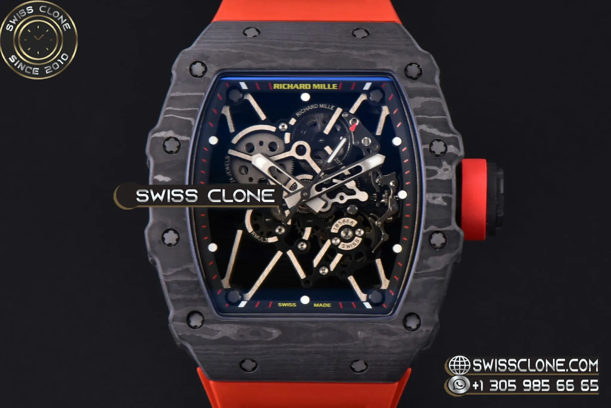 Richard Mille RM035-01 Real NTPT 44.5 x 50mm Black Skeleton Dial Red Crown Red Rubber - Image 2