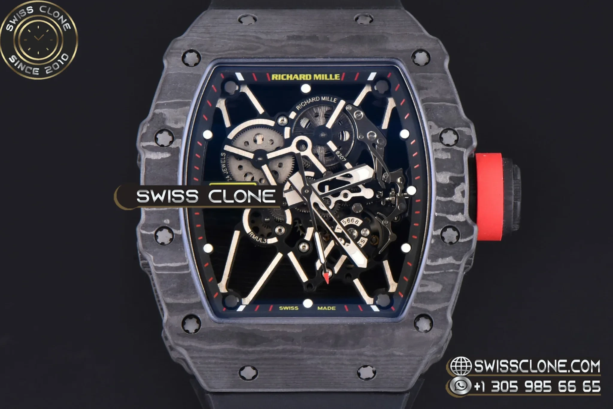 Richard Mille RM035-01 Real NTPT 44.5x50mm Black Skeleton Dial Red Crown Black Rubber - Image 2