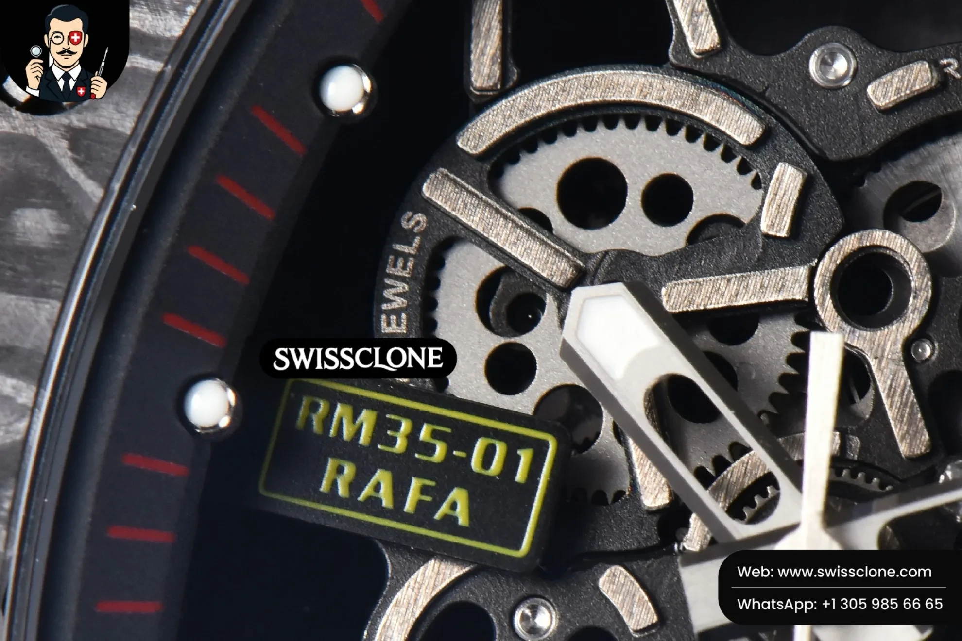 Richard Mille RM035-02 42mm Black Forged Carbon T+F Black Skeleton Dial Orange Crown Orange Rubber RMUL2 Swiss Clone - View 3
