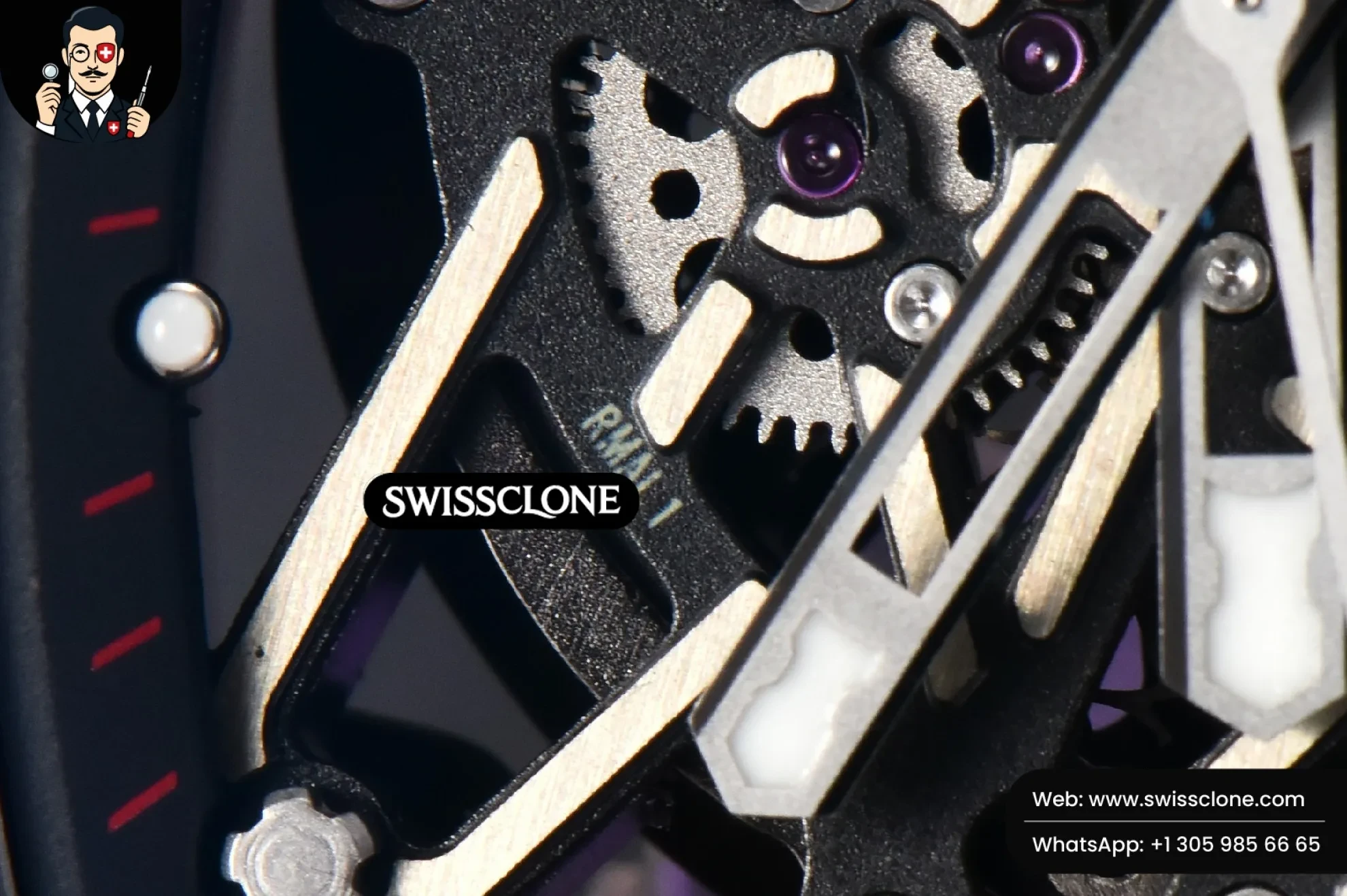 Richard Mille RM035-02 42mm Black Forged Carbon T+F Skeleton Dial Green Crown Purple Rubber RMUL2 Swiss Clone - View 3