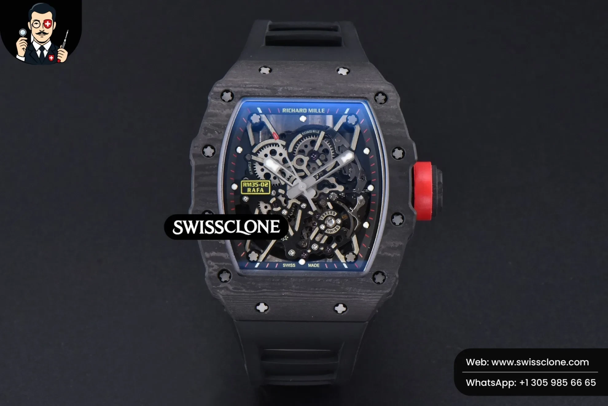 Richard Mille RM035-02 42mm Black Forged Carbon T+F Skeleton Dial Red Crown Black Rubber RMUL2