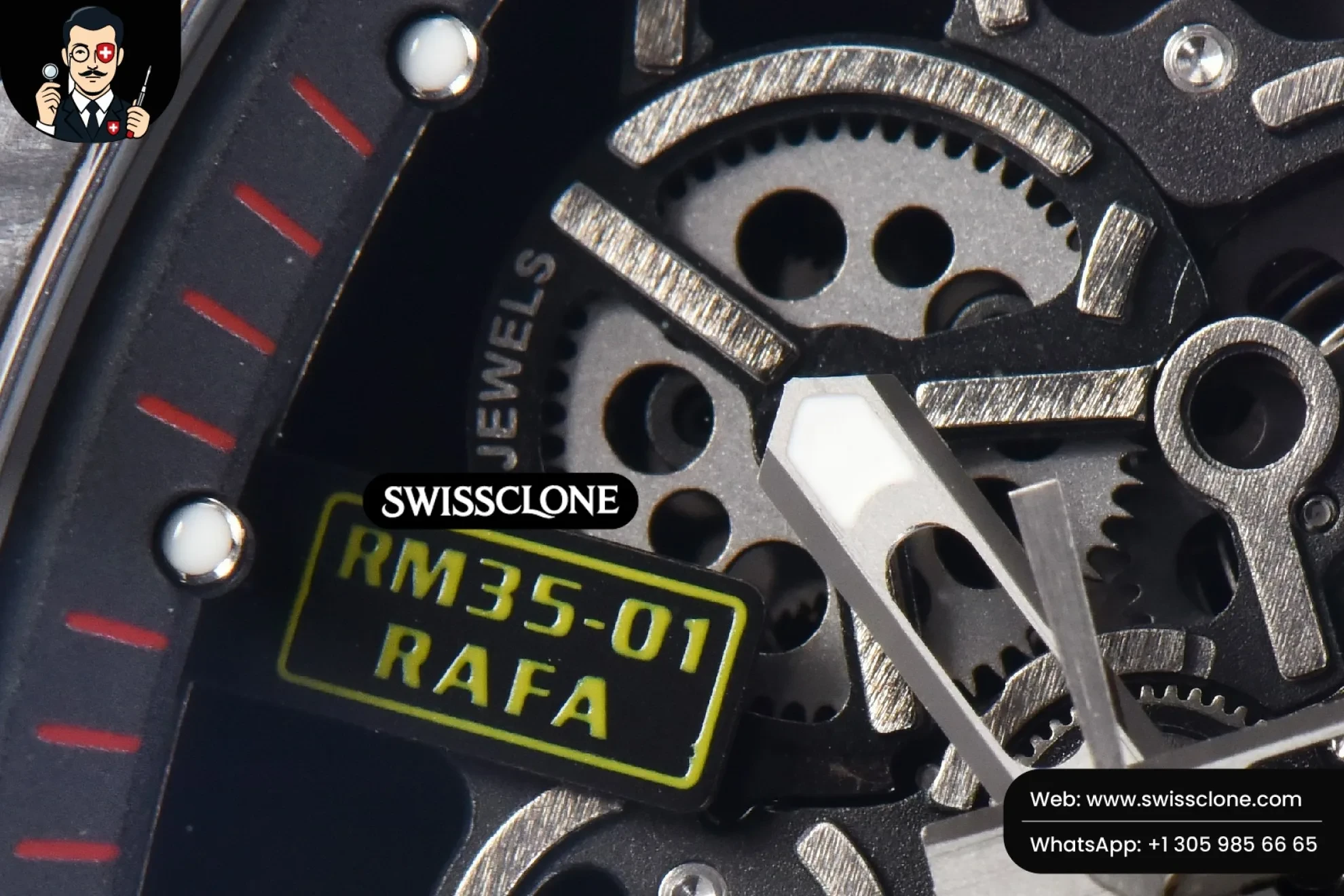 Richard Mille RM035-02 42mm Black Forged Carbon T+F Skeleton Dial Red Crown Red Rubber RMUL2 (SW-29090) Swiss Clone - View 3