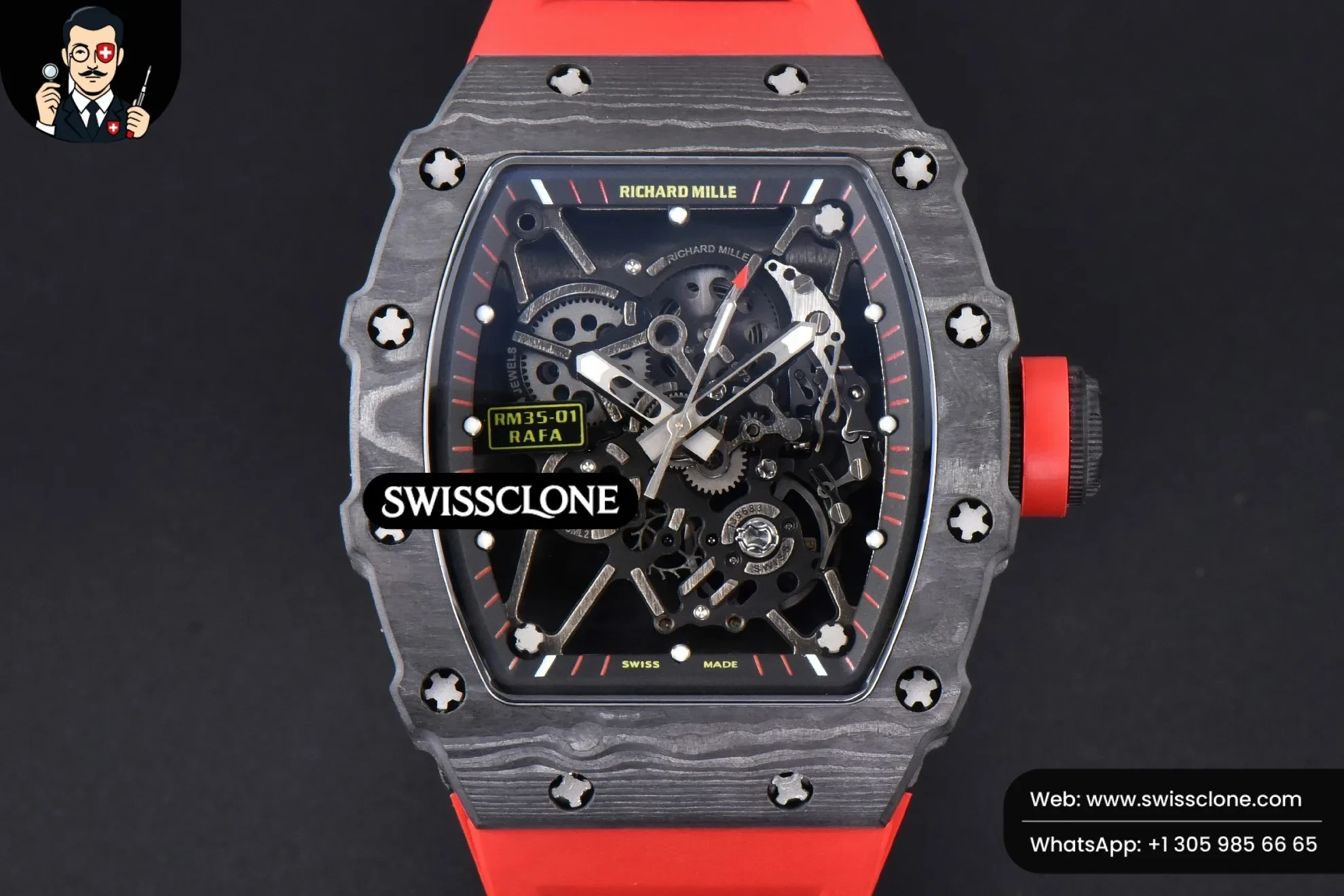 Richard Mille RM035-02 42mm Black Forged Carbon T+F Skeleton Dial Red Crown Red Rubber RMUL2