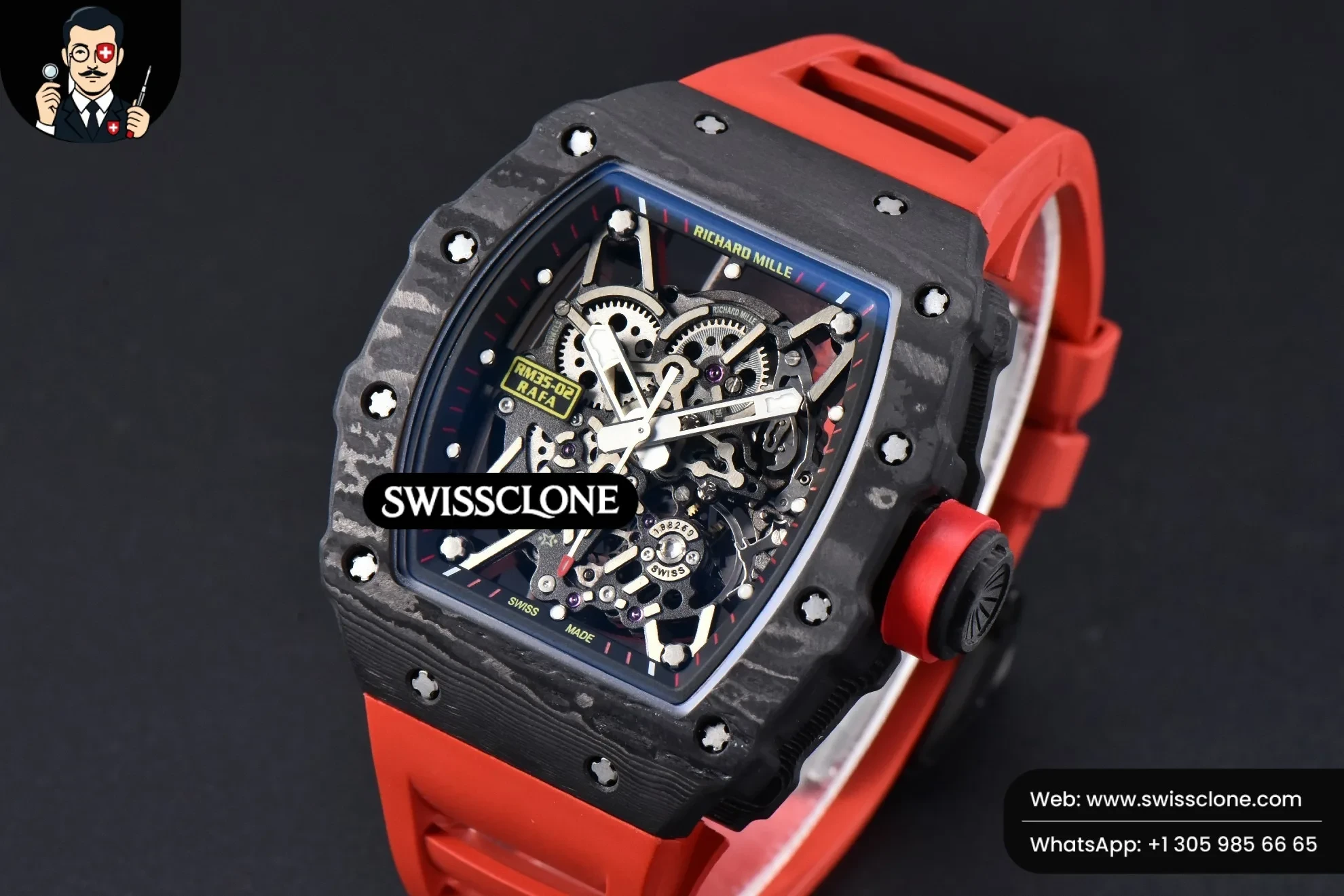 Richard Mille RM035-02 42mm Black Forged Carbon T+F Skeleton Dial Red Crown Red Rubber RMUL2 - Image 2
