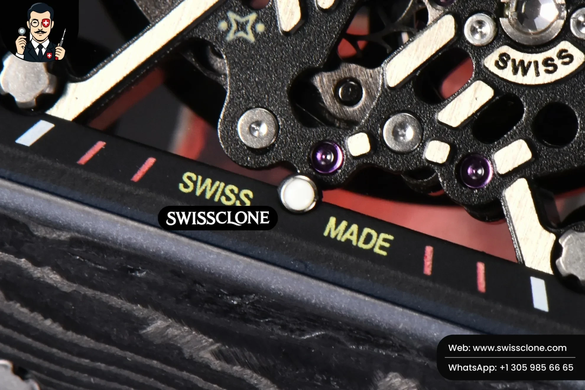 Richard Mille RM035-02 42mm Black Forged Carbon T+F Skeleton Dial Red Crown Red Rubber RMUL2 Swiss Clone - View 3