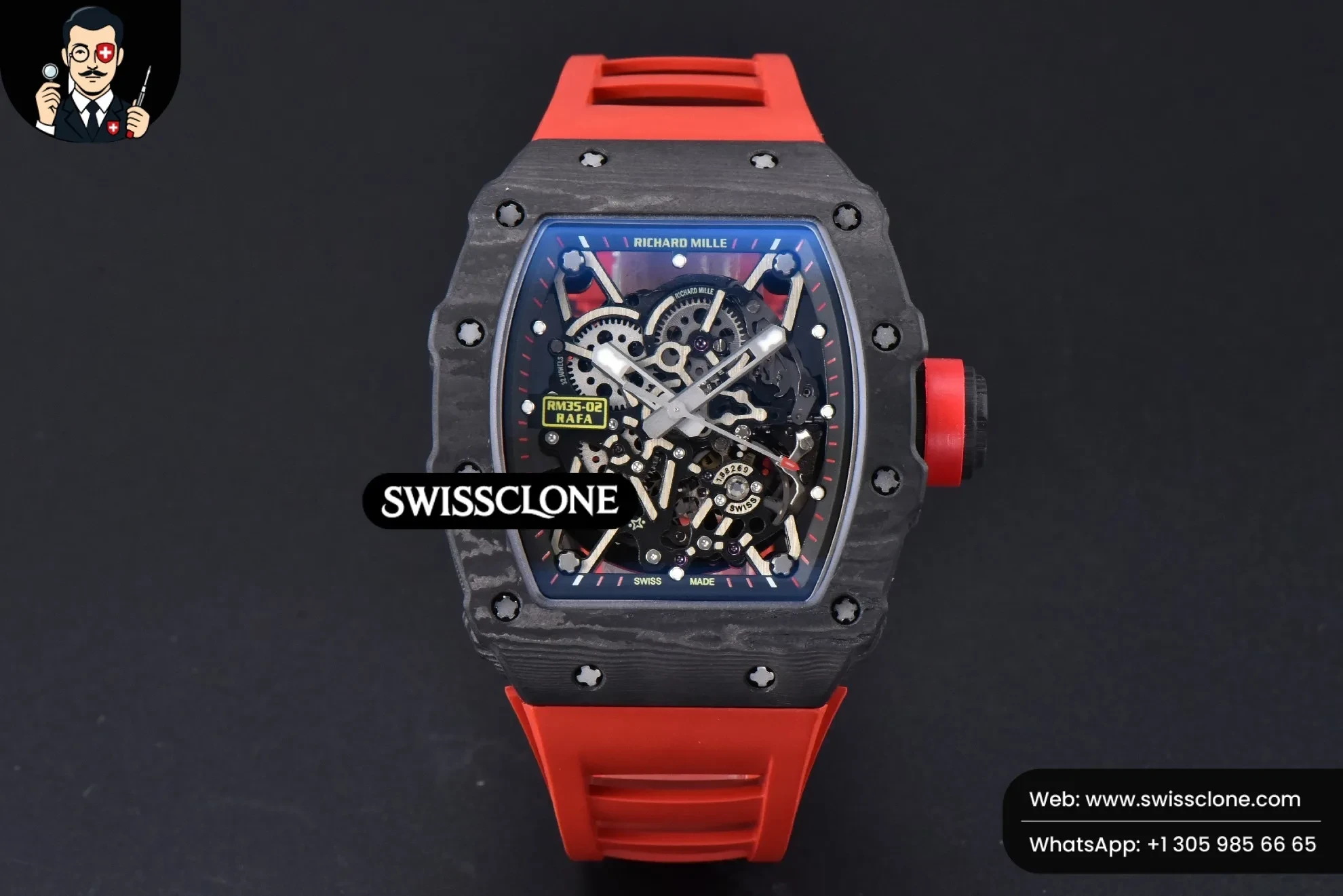 Richard Mille RM035-02 42mm Black Forged Carbon T+F Skeleton Dial Red Crown Red Rubber RMUL2
