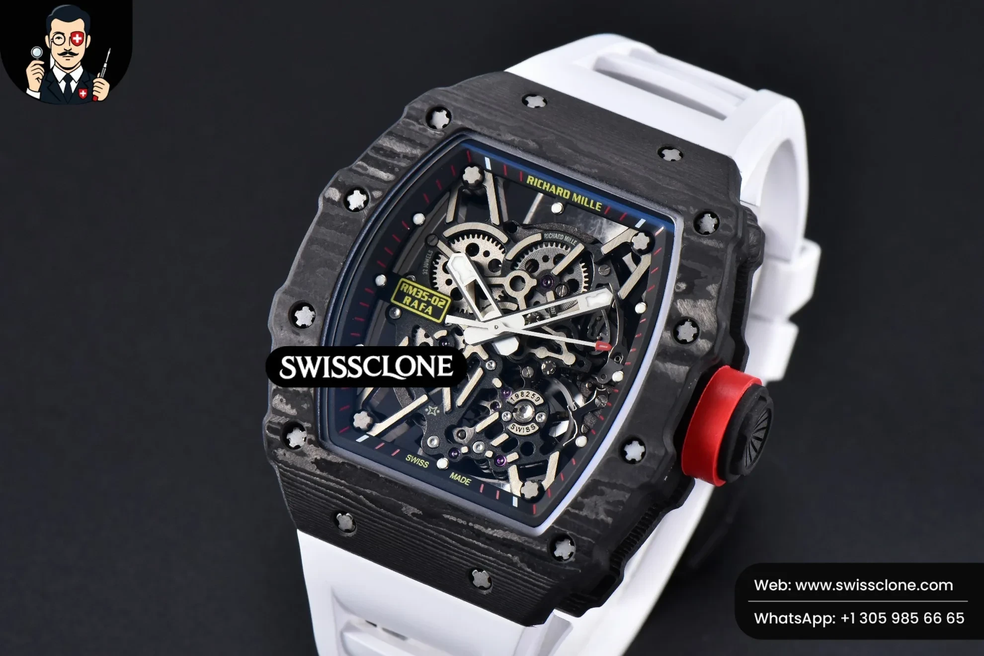 Richard Mille RM035-02 42mm Black Forged Carbon T+F Skeleton Dial Red Crown White Rubber RMUL2 - Image 2