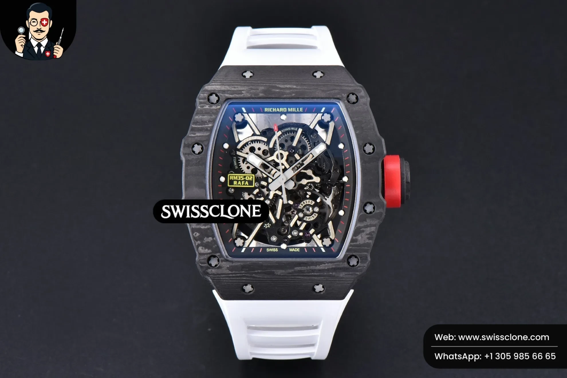 Richard Mille RM035-02 42mm Black Forged Carbon T+F Skeleton Dial Red Crown White Rubber RMUL2