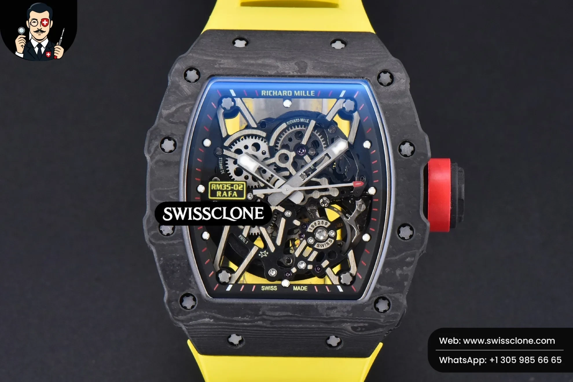Richard Mille RM035-02 42mm Black Forged Carbon T+F Skeleton Dial Red Crown Yellow Rubber RMUL2 - Image 2