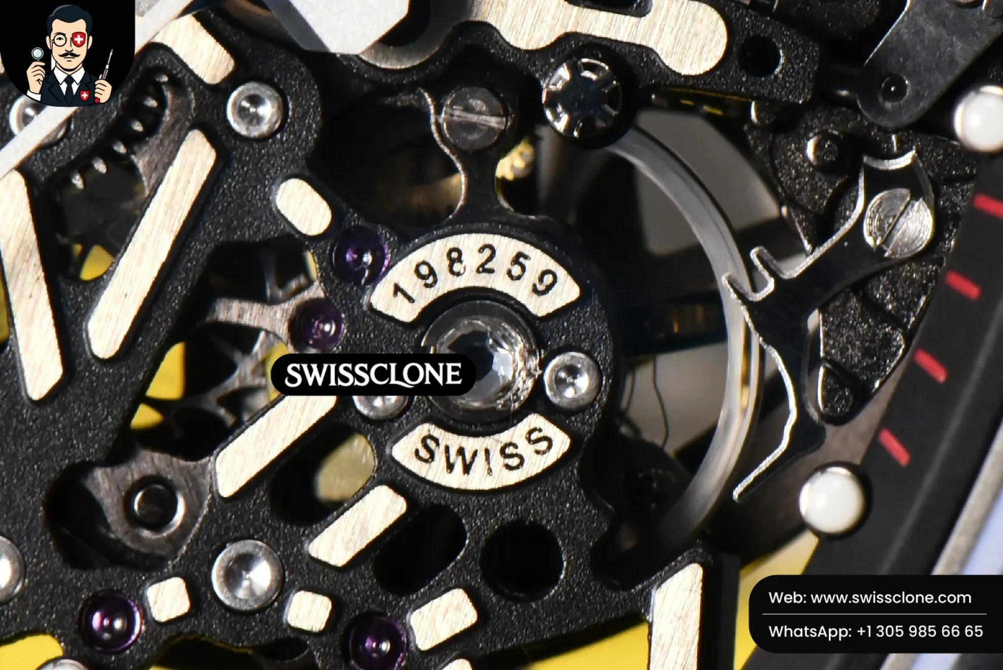 Richard Mille RM035-02 42mm Black Forged Carbon T+F Skeleton Dial Red Crown Yellow Rubber RMUL2 Swiss Clone - View 3