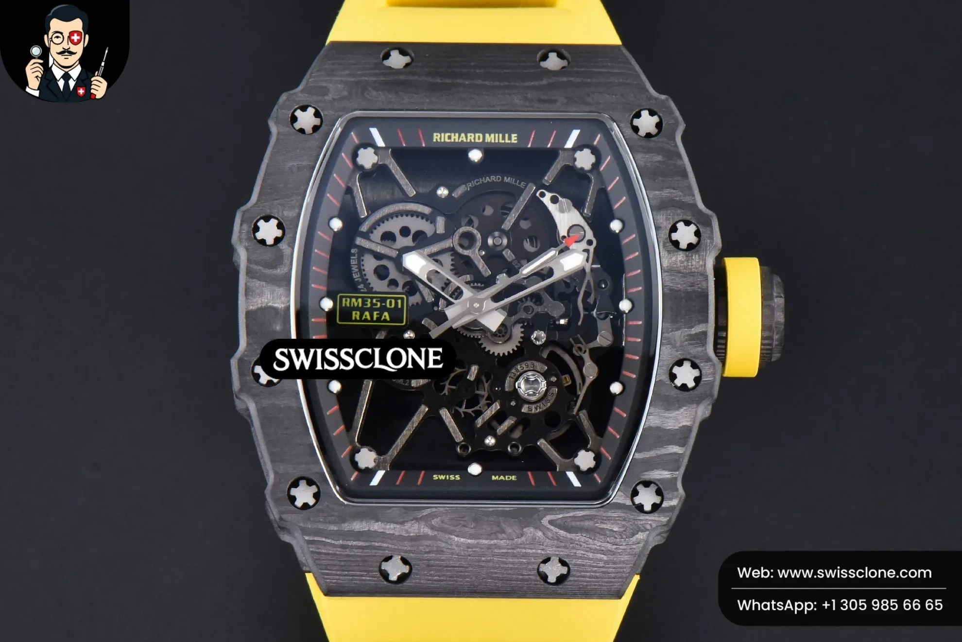 Richard Mille RM035-02 42mm Black Forged Carbon T+F Skeleton Dial Yellow Crown Yellow Rubber RMUL2 - Image 2
