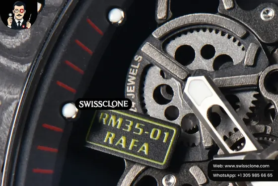Richard Mille RM035-02 42mm Black Forged Carbon T+F Skeleton Dial Yellow Crown Yellow Rubber RMUL2 Swiss Clone - View 3