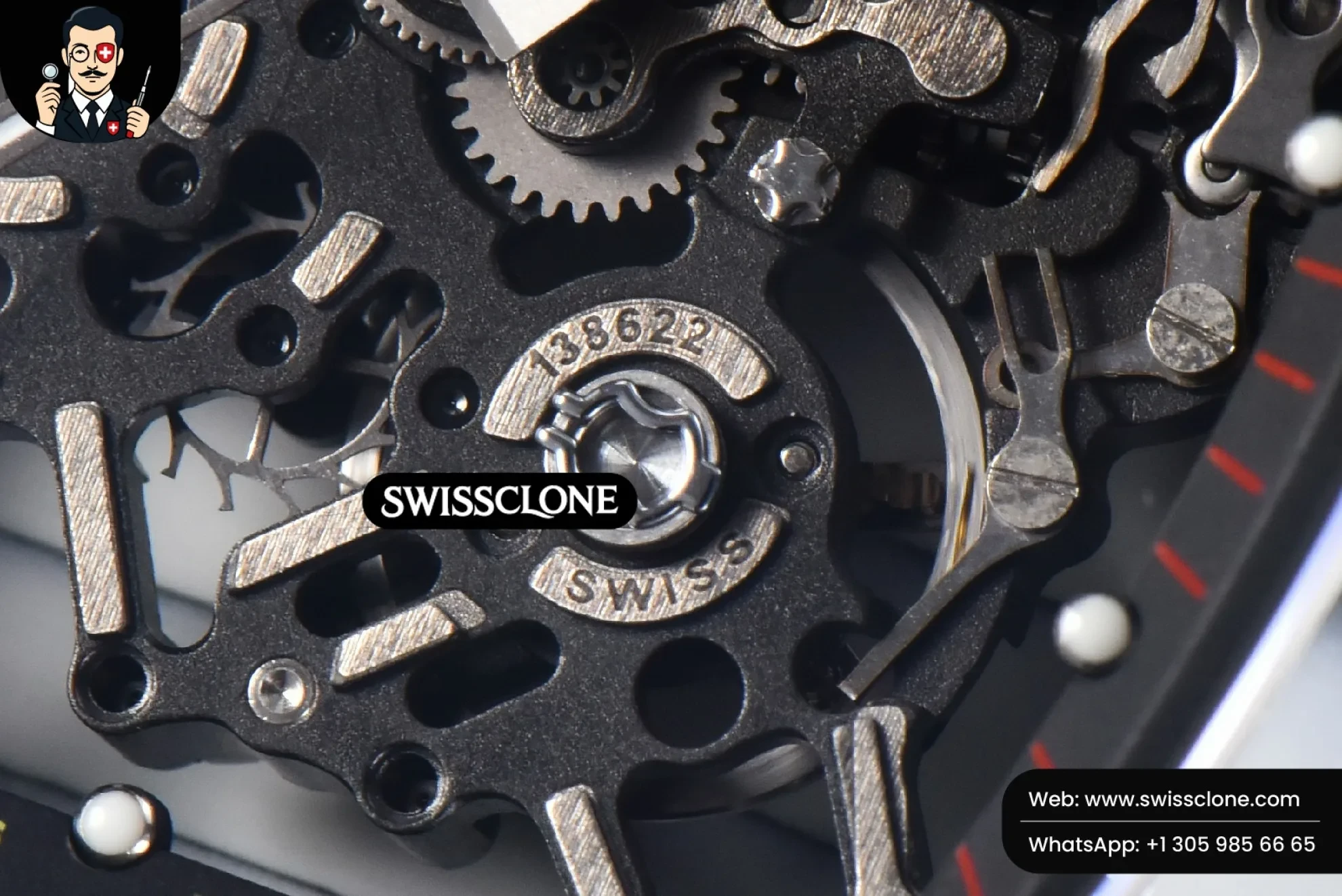 Richard Mille RM035-02 42mm White Forged Carbon T+F Black Skeleton Dial Red Crown Red Rubber RMUL2 Swiss Clone - View 3