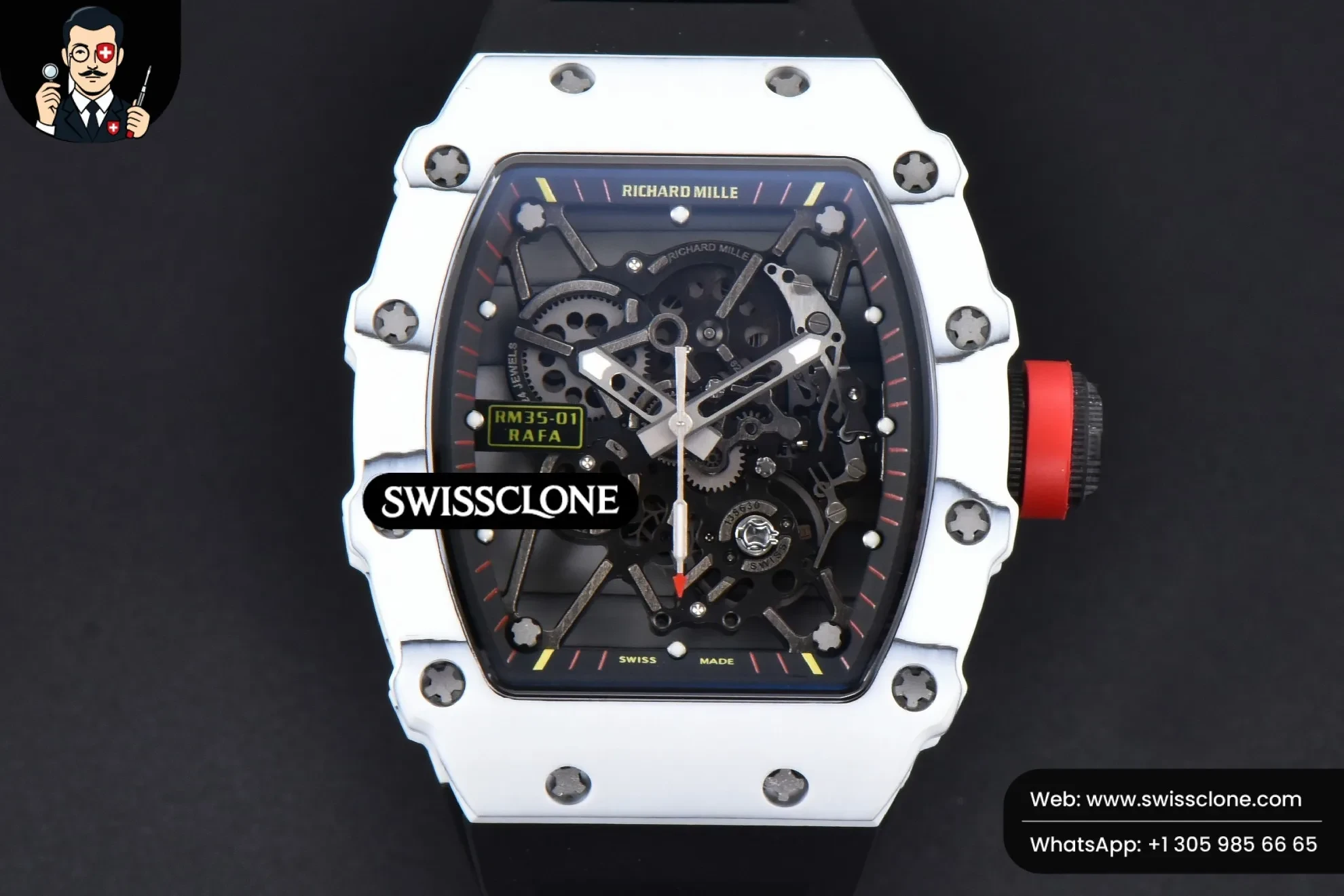Richard Mille RM035-02 42mm White Forged Carbon T+F Skeleton Dial Red Crown Black Rubber RMUL2 - Image 2