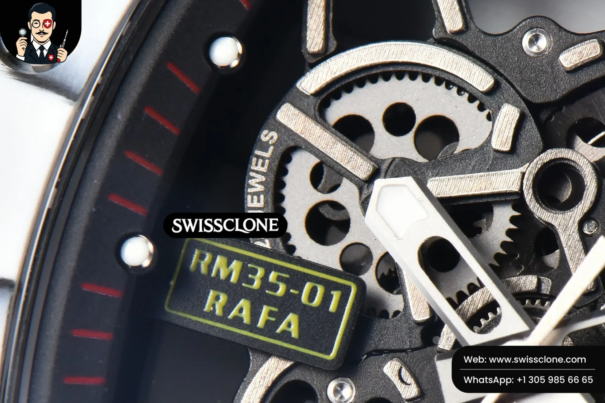 Richard Mille RM035-02 42mm White Forged Carbon T+F Skeleton Dial Red Crown Black Rubber RMUL2 Swiss Clone - View 3