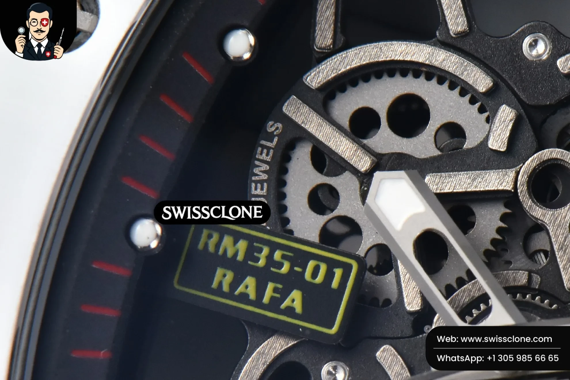 Richard Mille RM035-02 42mm White Forged Carbon T+F Skeleton Dial Red Crown Orange Rubber RMUL2 Swiss Clone - View 3