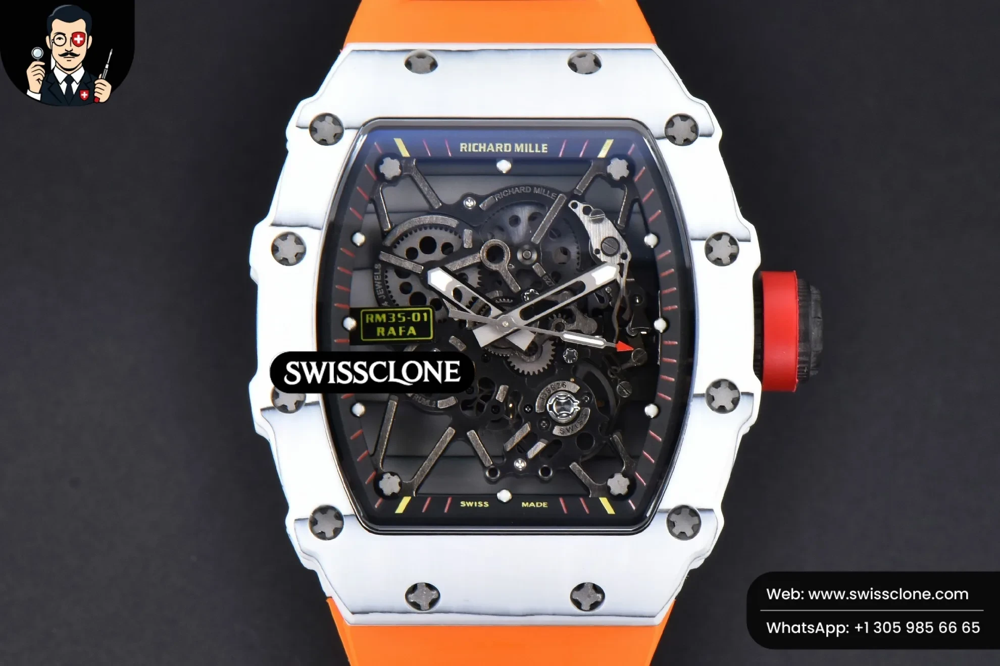 Richard Mille RM035-02 42mm White Forged Carbon T+F Skeleton Dial Red Crown Orange Rubber RMUL2