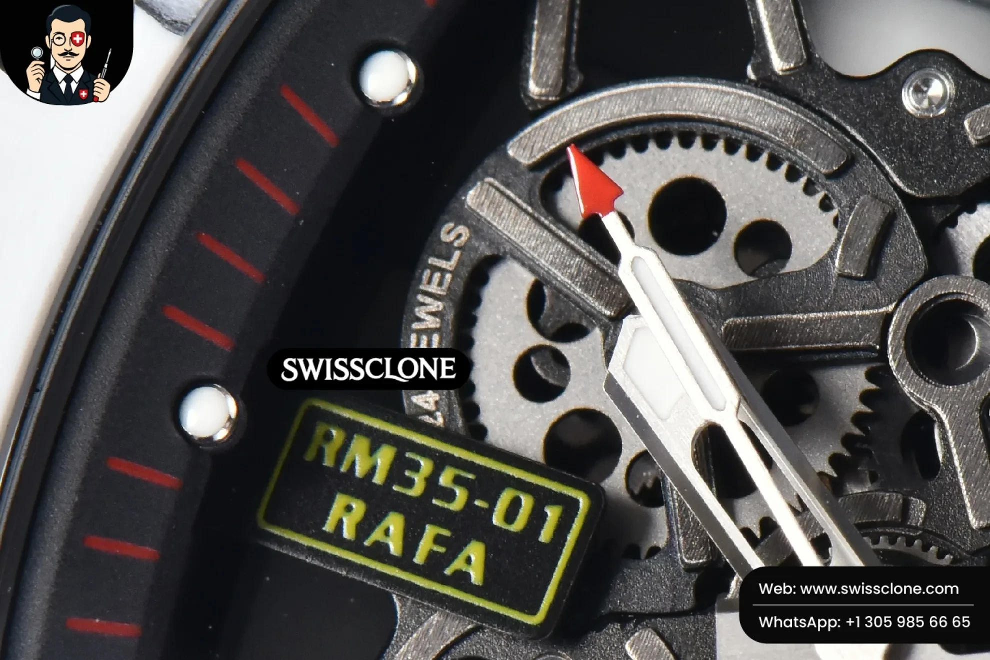 Richard Mille RM035-02 42mm White Forged Carbon T+F Skeleton Dial Red Crown Yellow Rubber RMUL2 Swiss Clone - View 3