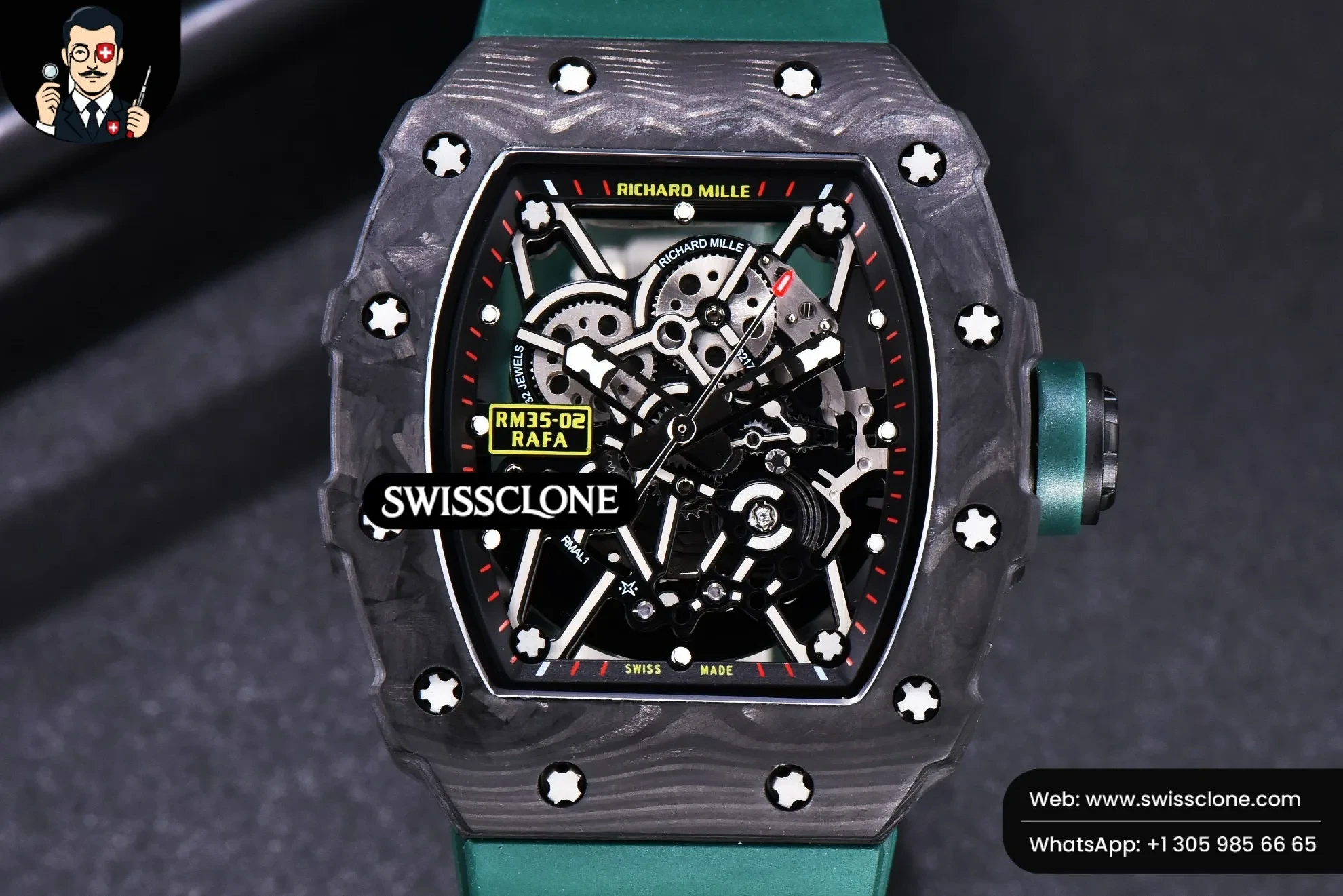 Richard Mille RM035-02 KVF Skeleton Dial Green on Green Rubber MIYOTA8215