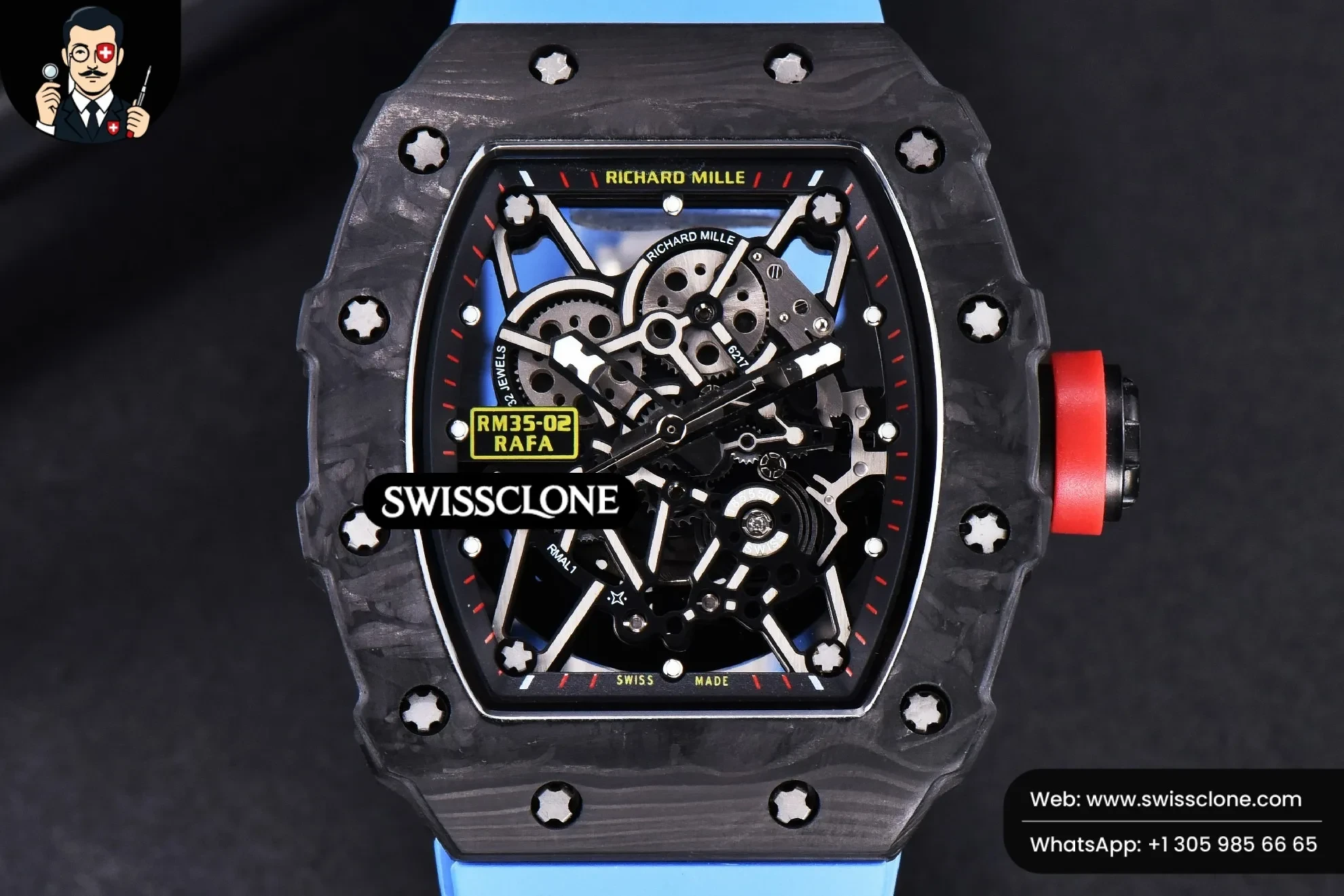 Richard Mille RM035-02 KVF Skeleton Dial Red on Blue Rubber MIYOTA8215
