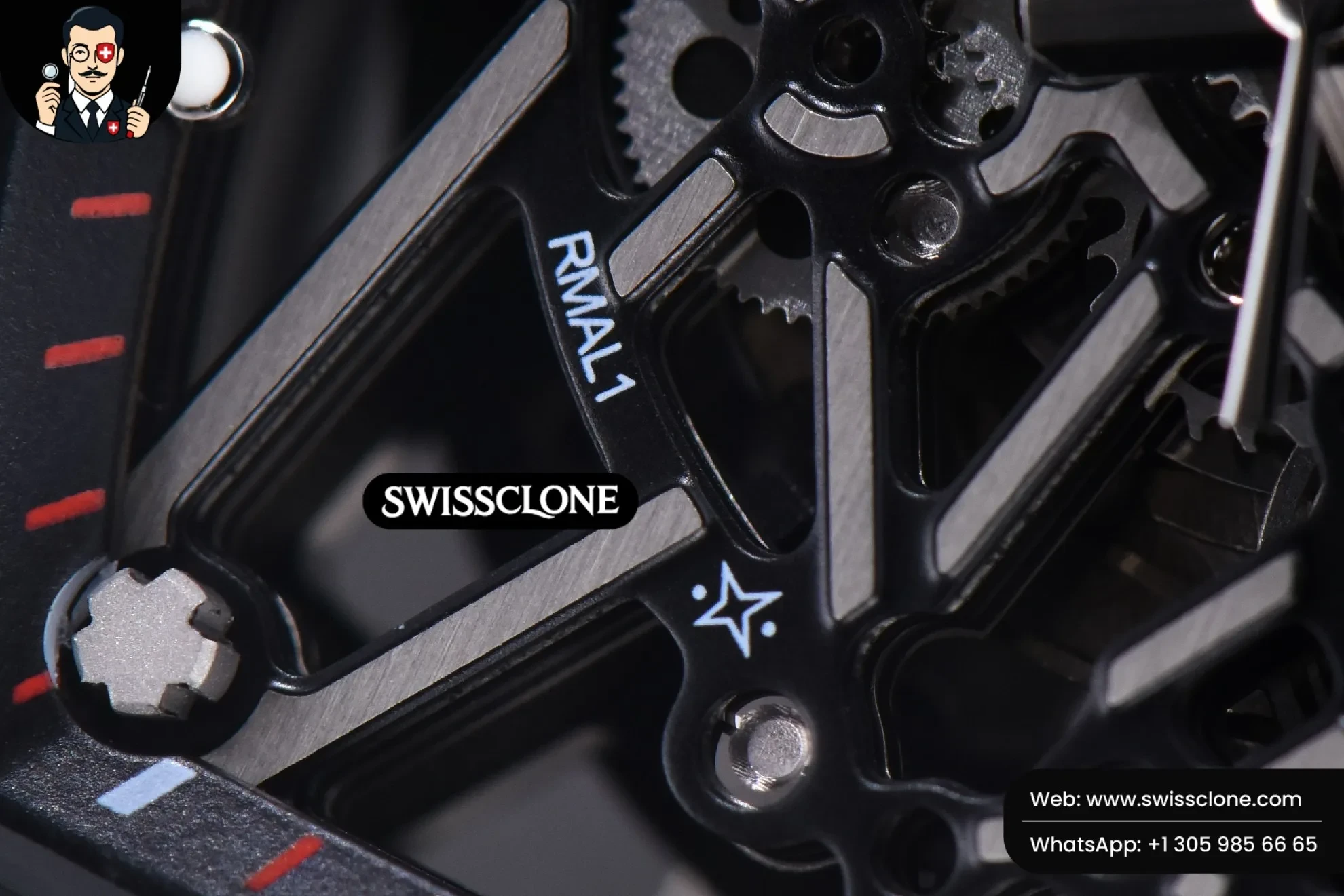 Richard Mille RM035-02 KVF Skeleton Dial Red on Gray Rubber MIYOTA8215 Swiss Clone - View 3