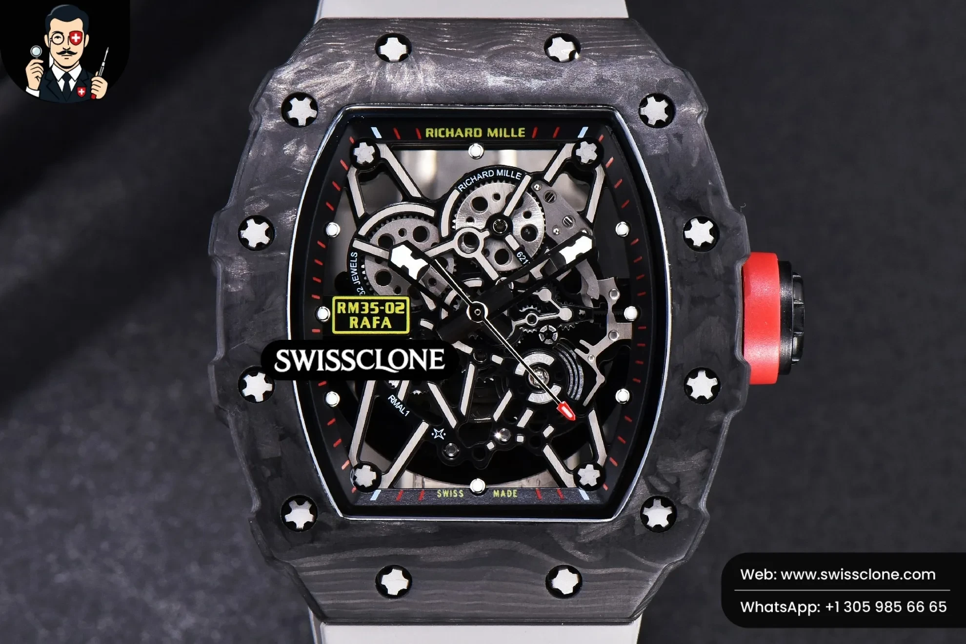 Richard Mille RM035-02 KVF Skeleton Dial Red on Gray Rubber MIYOTA8215