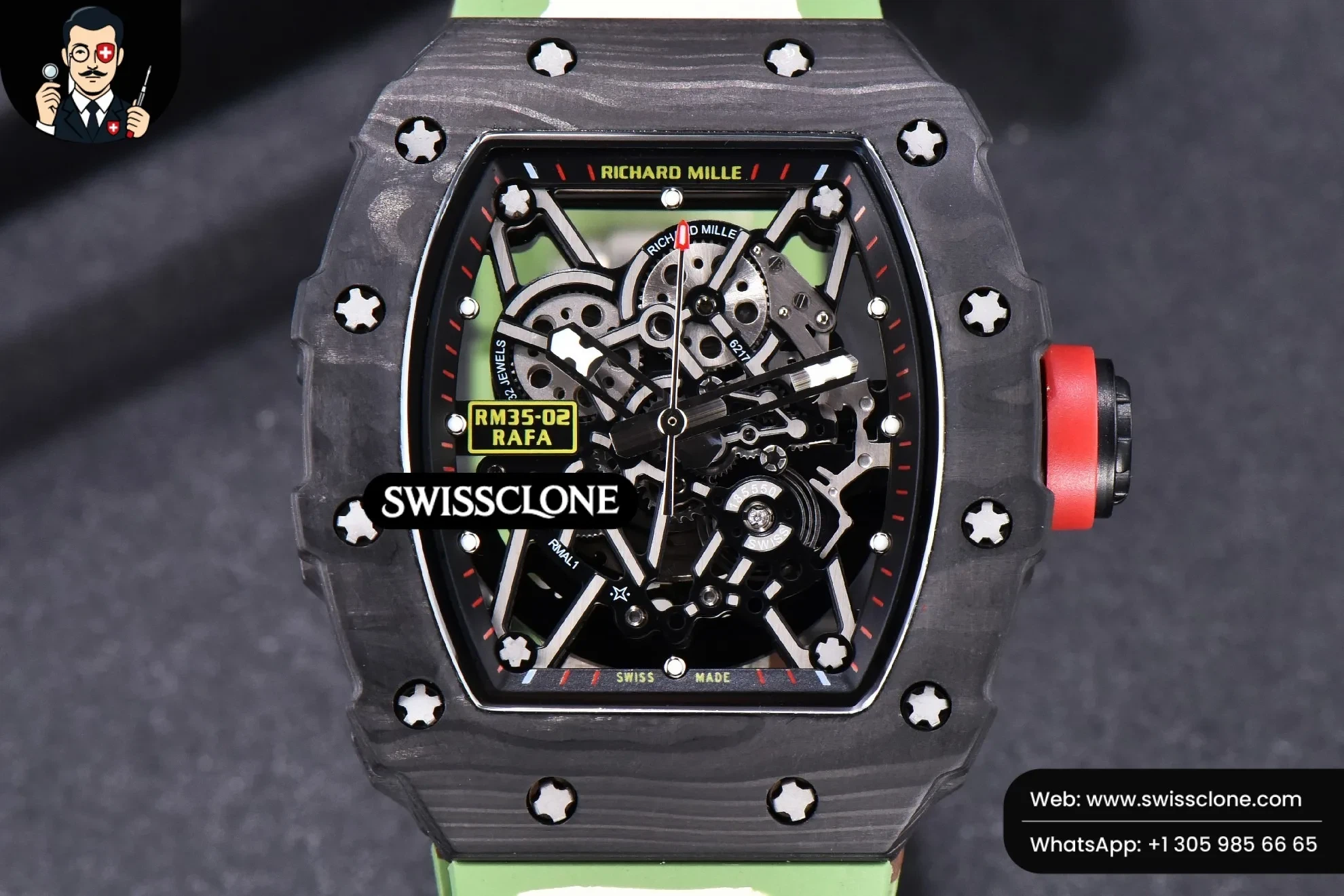 Richard Mille RM035-02 KVF Skeleton Dial Red on Green Camouflage Rubber MIYOTA8215 - Image 2