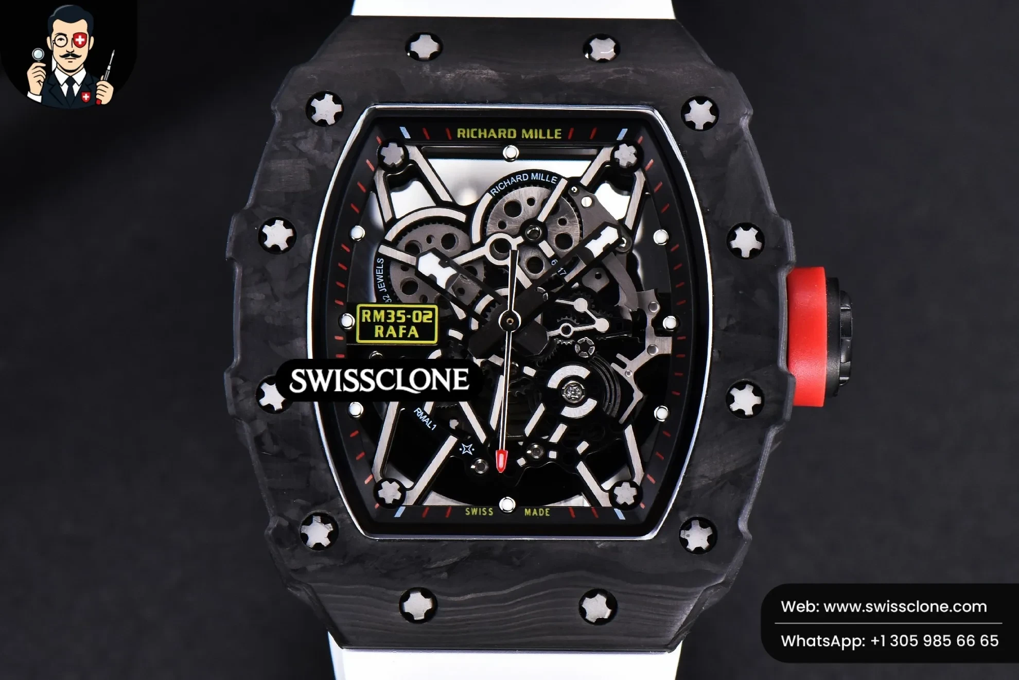 Richard Mille RM035-02 KVF Skeleton Dial Red on White Rubber MIYOTA8215