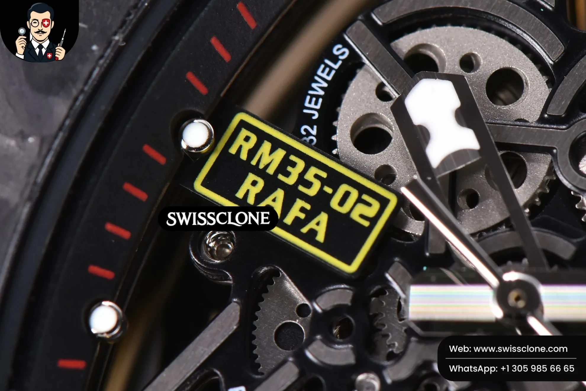 Richard Mille RM035-02 KVF Skeleton Dial Red on Yellow Rubber MIYOTA8215 Swiss Clone - View 3