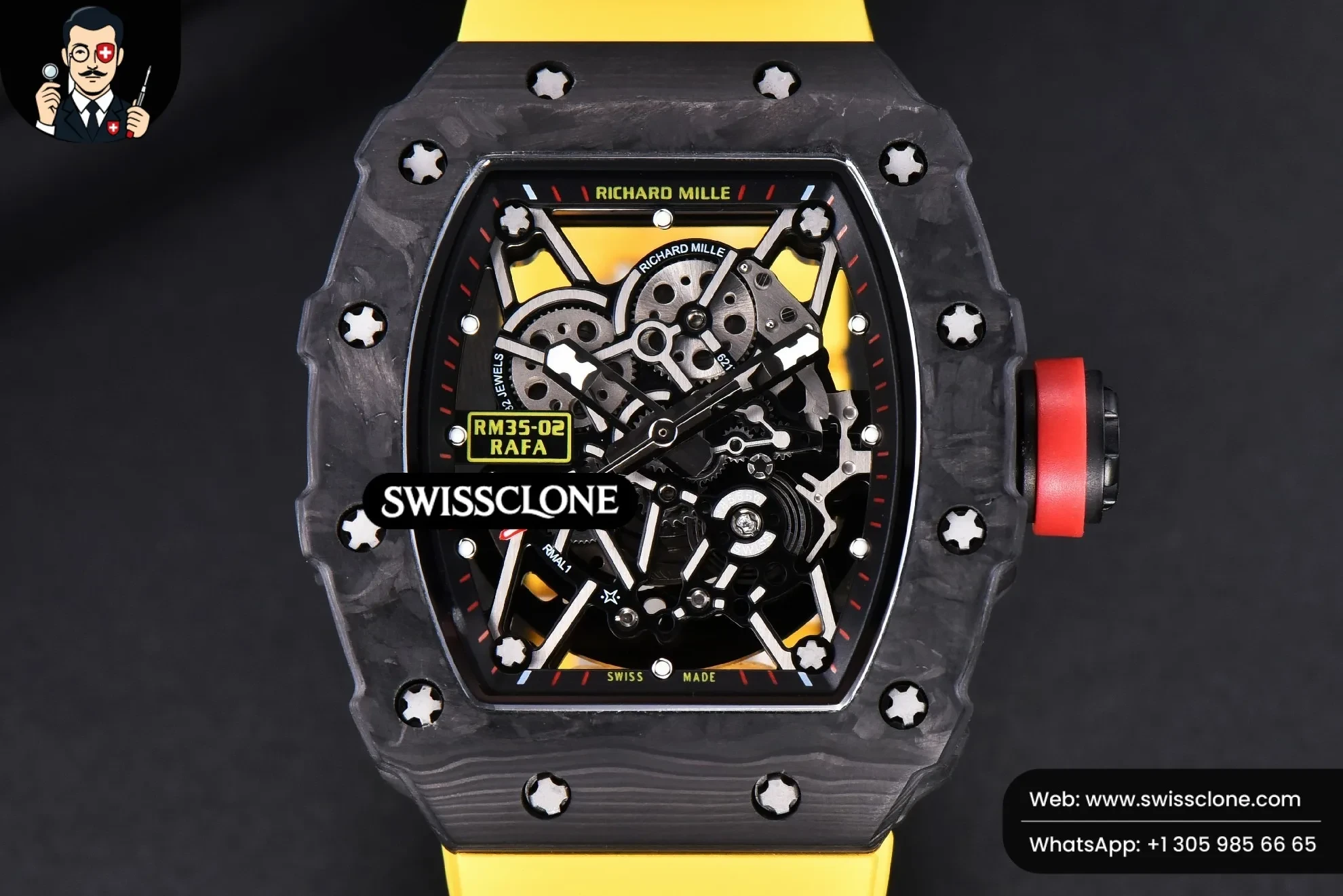 Richard Mille RM035-02 KVF Skeleton Dial Red on Yellow Rubber MIYOTA8215