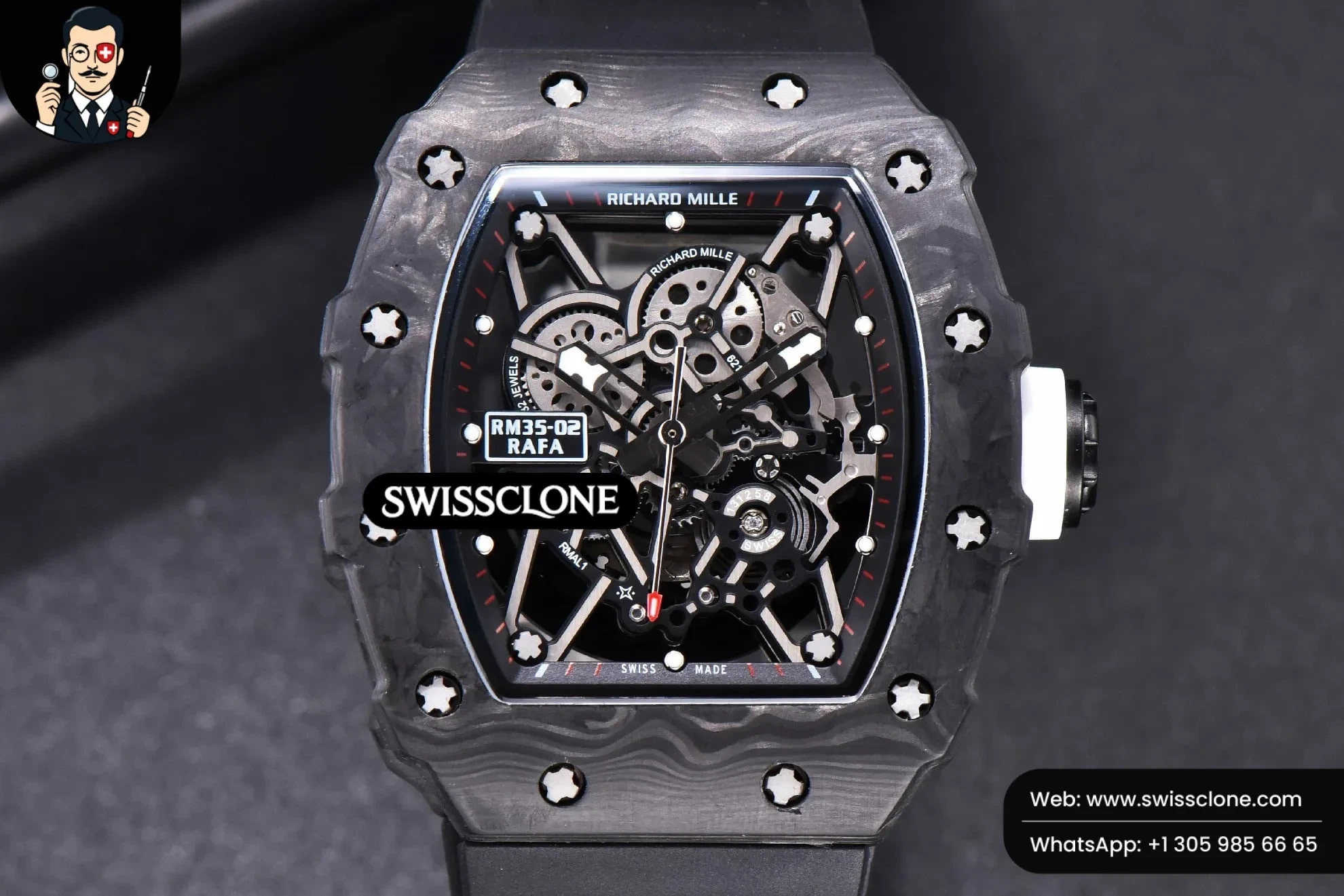 Richard Mille RM035-02 KVF Skeleton Dial White on Black Rubber MIYOTA8215 - Image 2