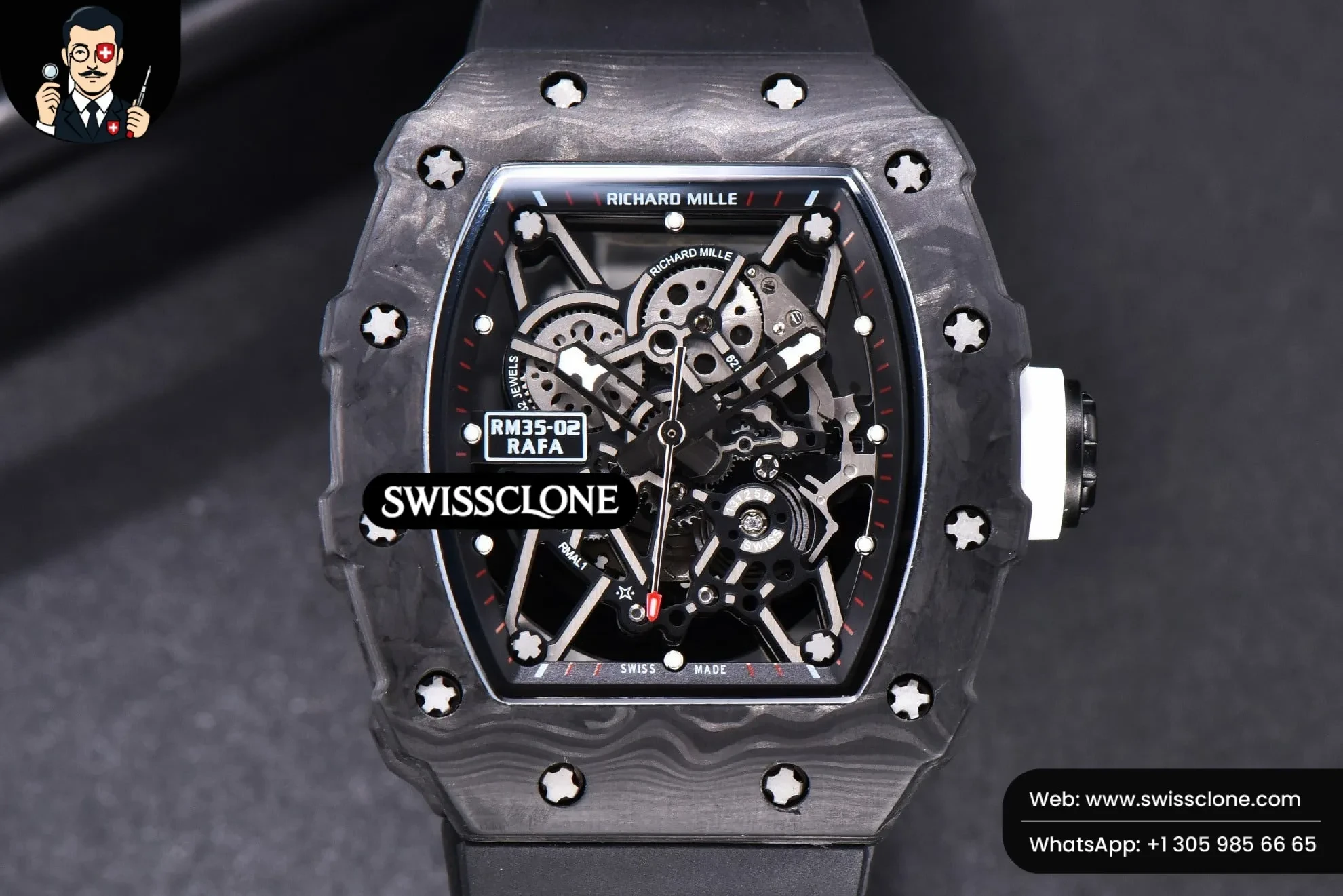 Richard Mille RM035-02 KVF Skeleton Dial White on Black Rubber MIYOTA8215