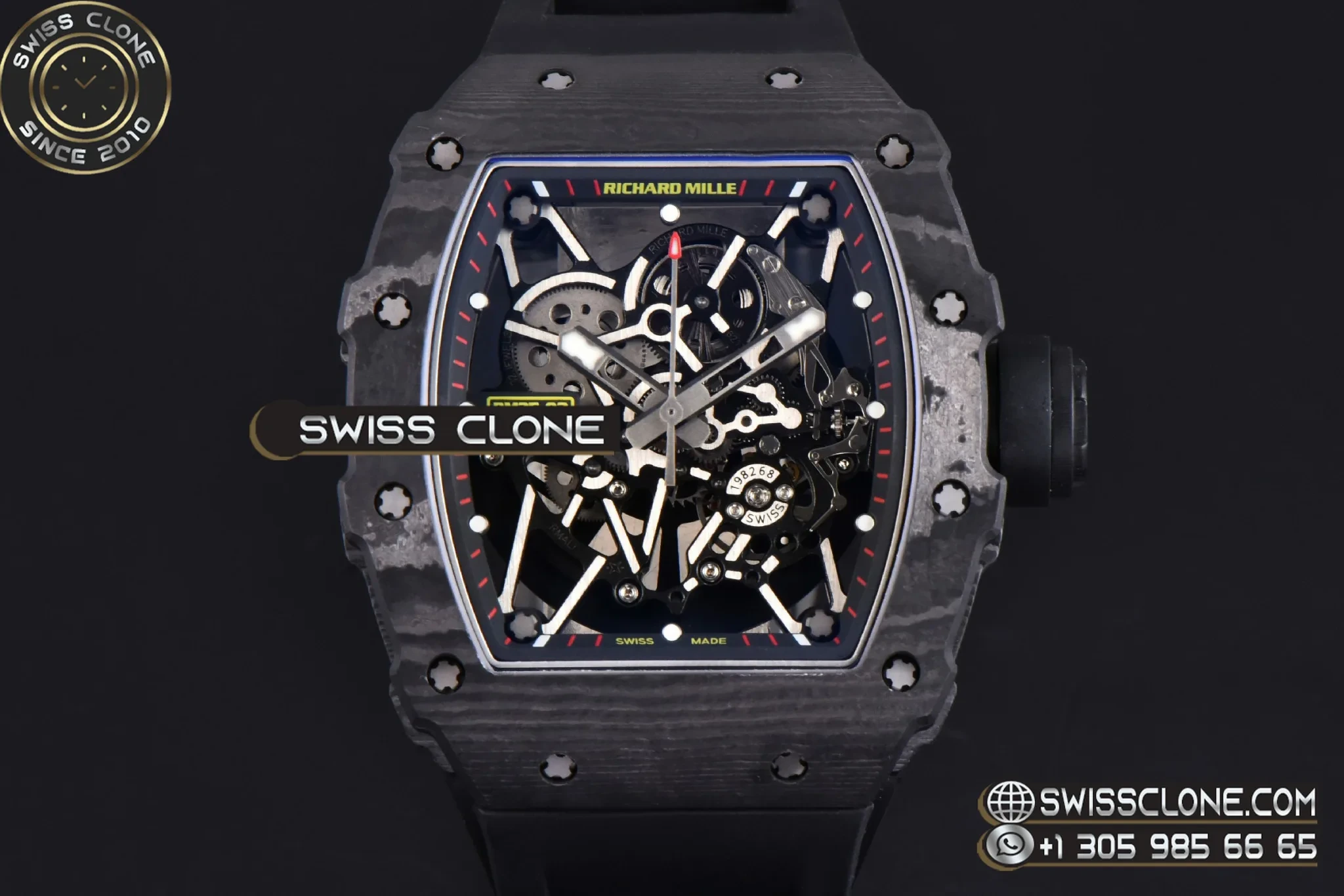 Richard Mille RM035-02 Real NTPT 44.5x50mm Black Skeleton Red Marker Dial Black Crown Black Rubber - Image 2