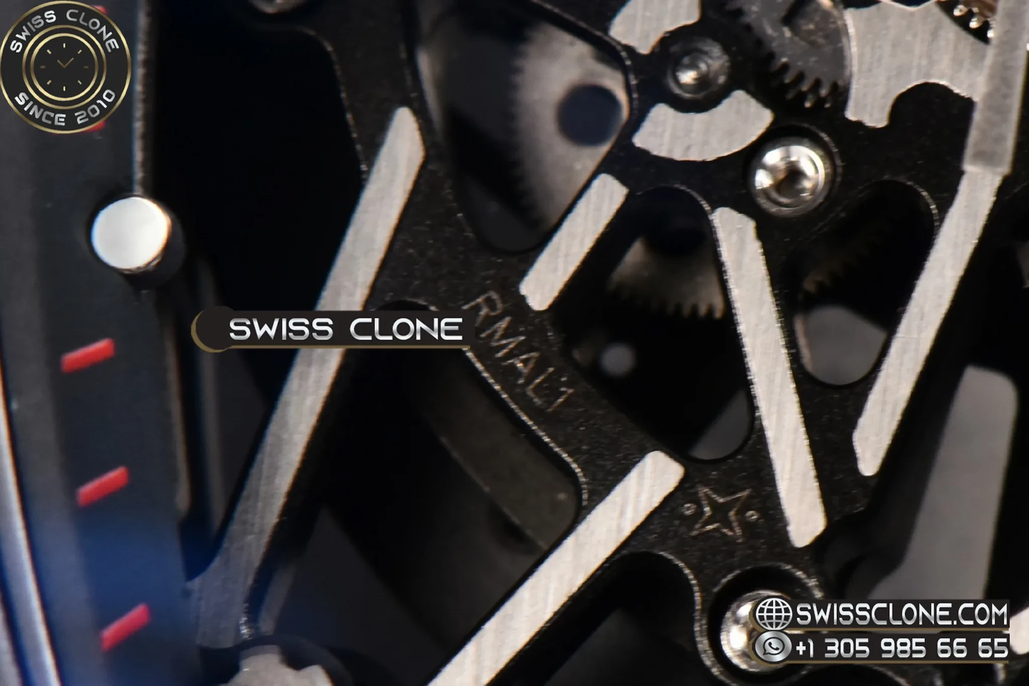 Richard Mille RM035-02 Real NTPT 44.5x50mm Black Skeleton Red Marker Dial Black Crown Black Rubber Swiss Clone - View 3