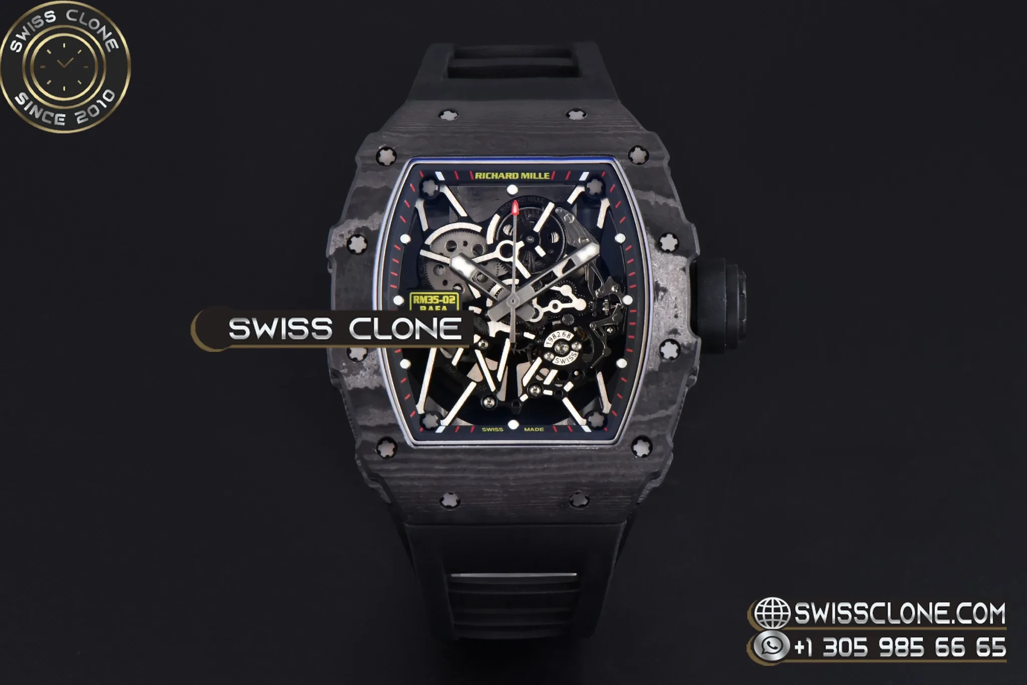 Richard Mille RM035-02 Real NTPT 44.5x50mm Black Skeleton Red Marker Dial Black Crown Black Rubber