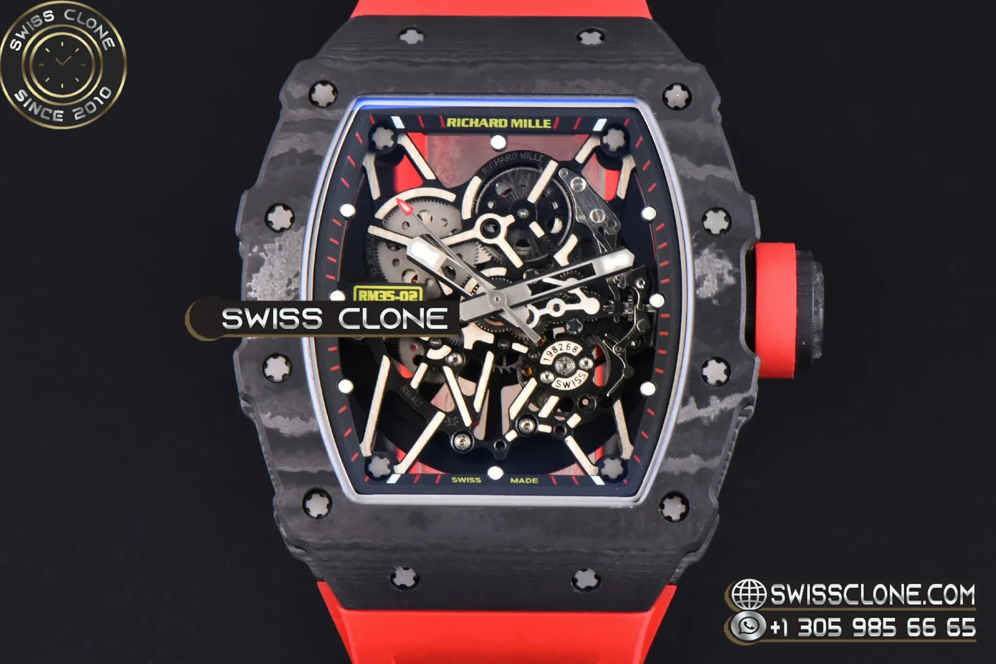 Richard Mille RM035-02 Real NTPT 44.5x50mm Black Skeleton Red Marker Dial Red Crown Red Rubber - Image 2