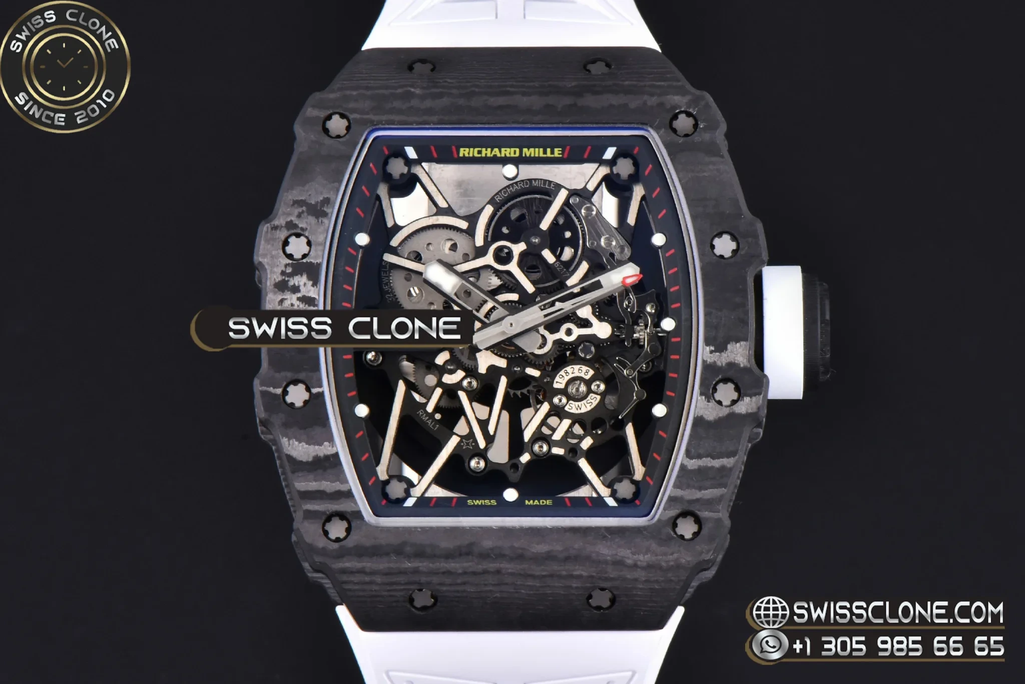 Richard Mille RM035-02 Real NTPT 44.5x50mm Black Skeleton Red Marker Dial White Crown White Rubber - Image 2