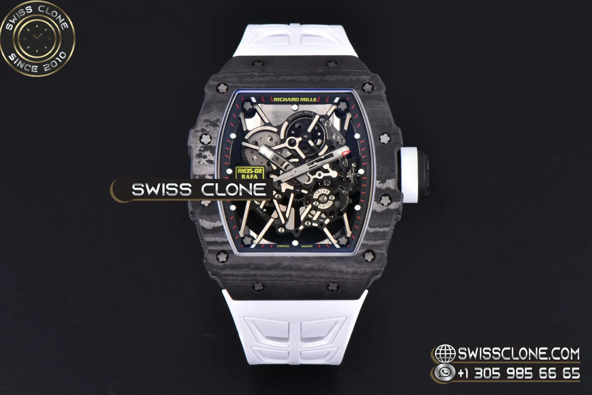 Richard Mille RM035-02 Real NTPT 44.5x50mm Black Skeleton Red Marker Dial White Crown White Rubber