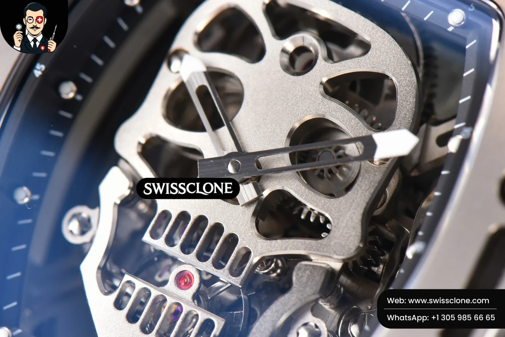 Richard Mille RM052 Skull Titanium Real Tourbillon 50mmx42mm JBF Skeleton Dial on Black Rubber 1:1 Super Clone - Lateral Case Thickness Profile